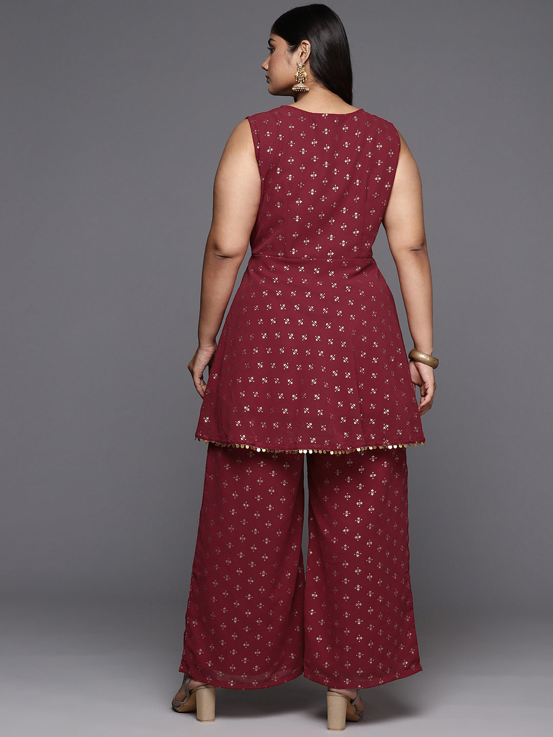 Plus Size Ethnic Motifs Printed Regular Kurti with Palazzos