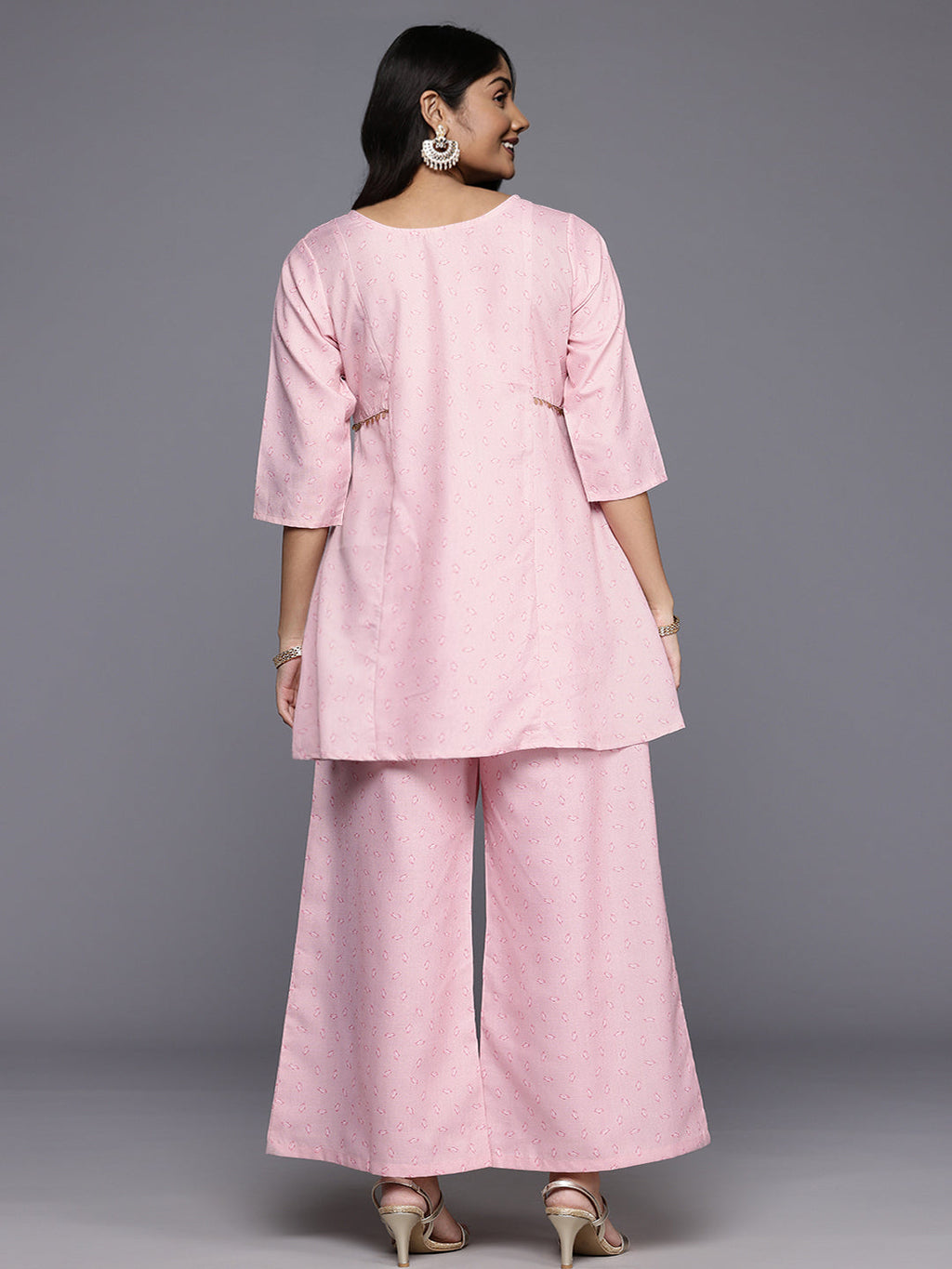 A PLUS BY AHALYAA Floral Printed Sequined Detailed Tunic With Palazzo Co-Ords-AH