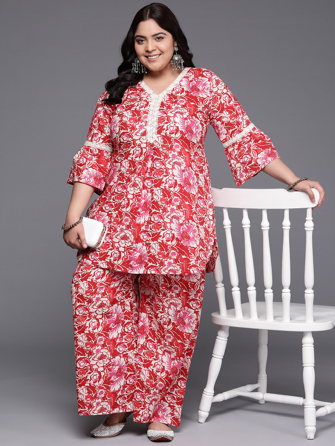 Plus Size Floral Printed Pure Cotton Co-Ords