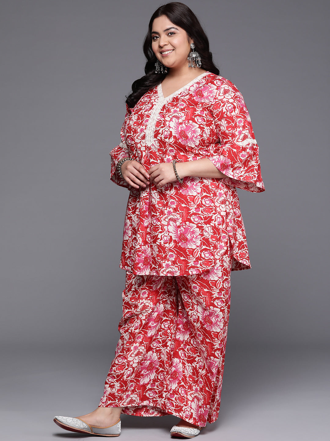 Plus Size Floral Printed Pure Cotton Co-Ords