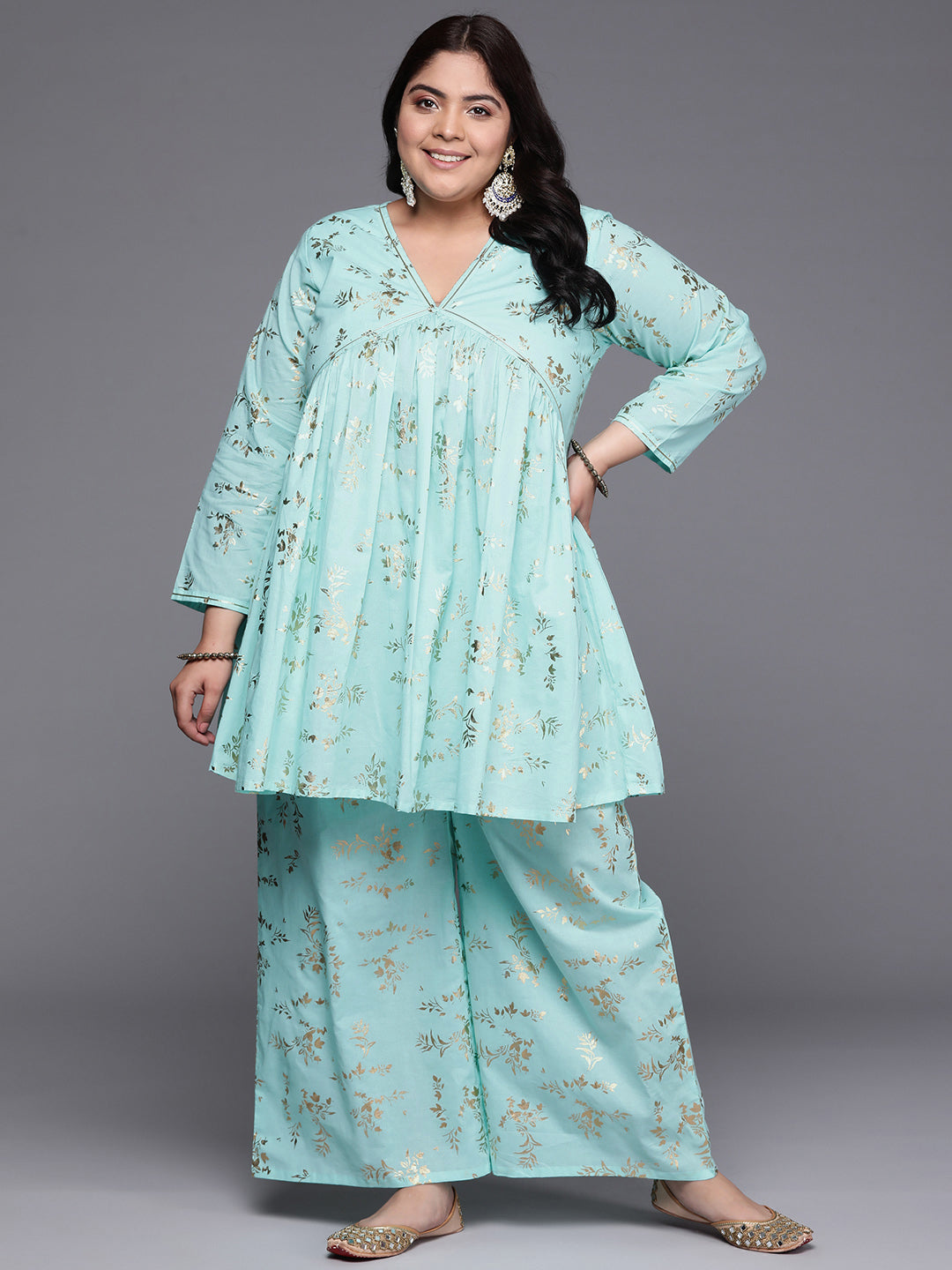 Plus Size Floral Printed Pure Cotton Co-Ords