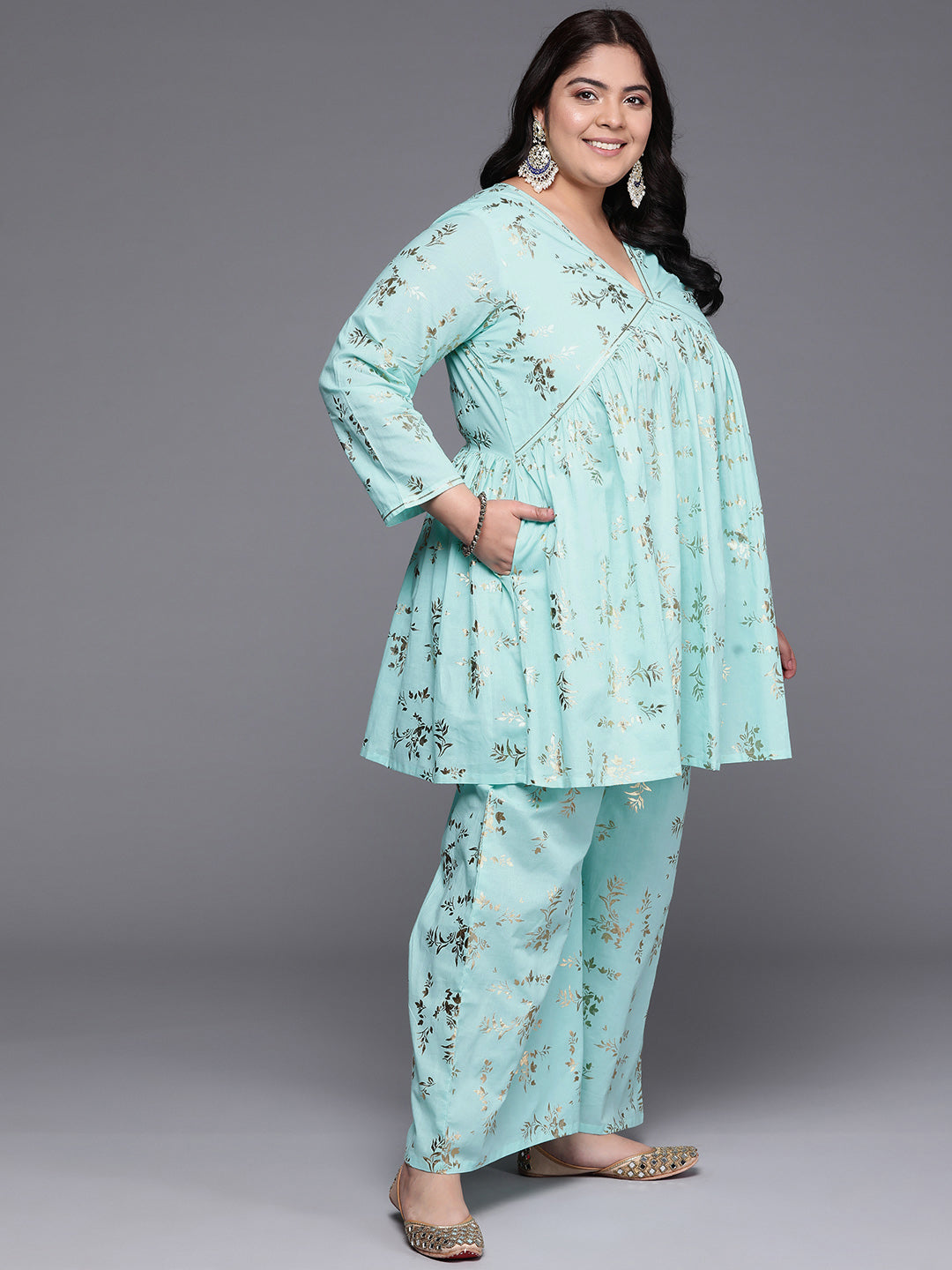 Plus Size Floral Printed Pure Cotton Co-Ords