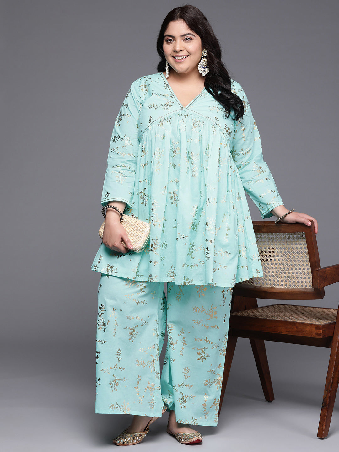 Plus Size Floral Printed Pure Cotton Co-Ords