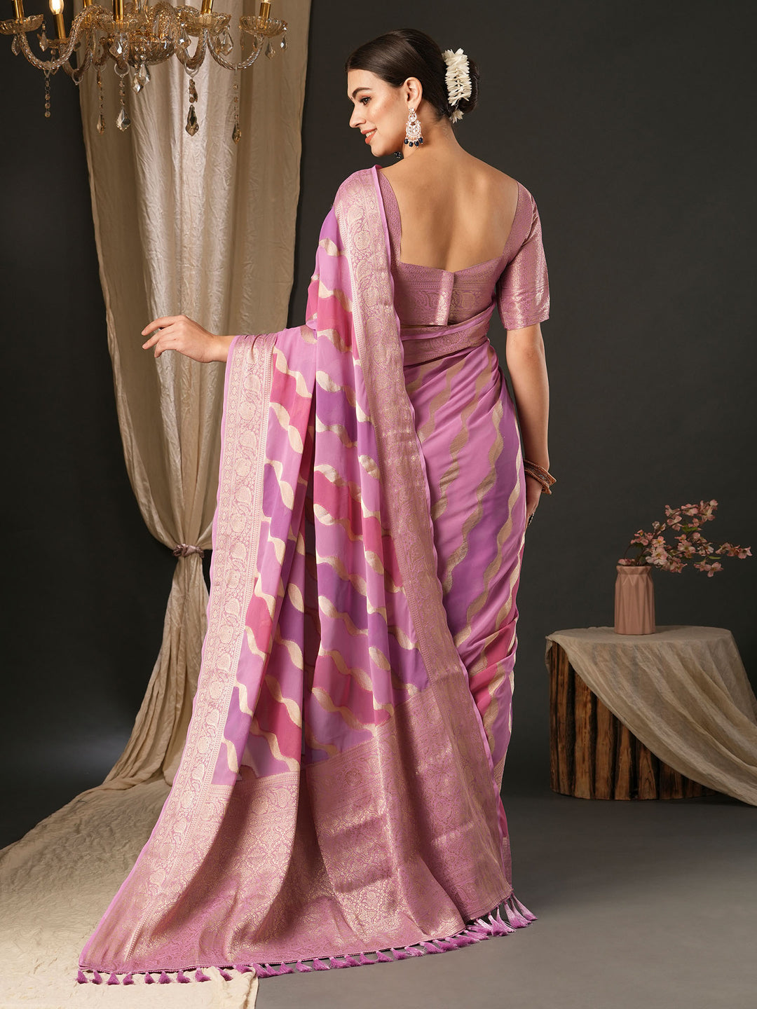 Georgette Mauve Woven Design Designer Saree With Blouse