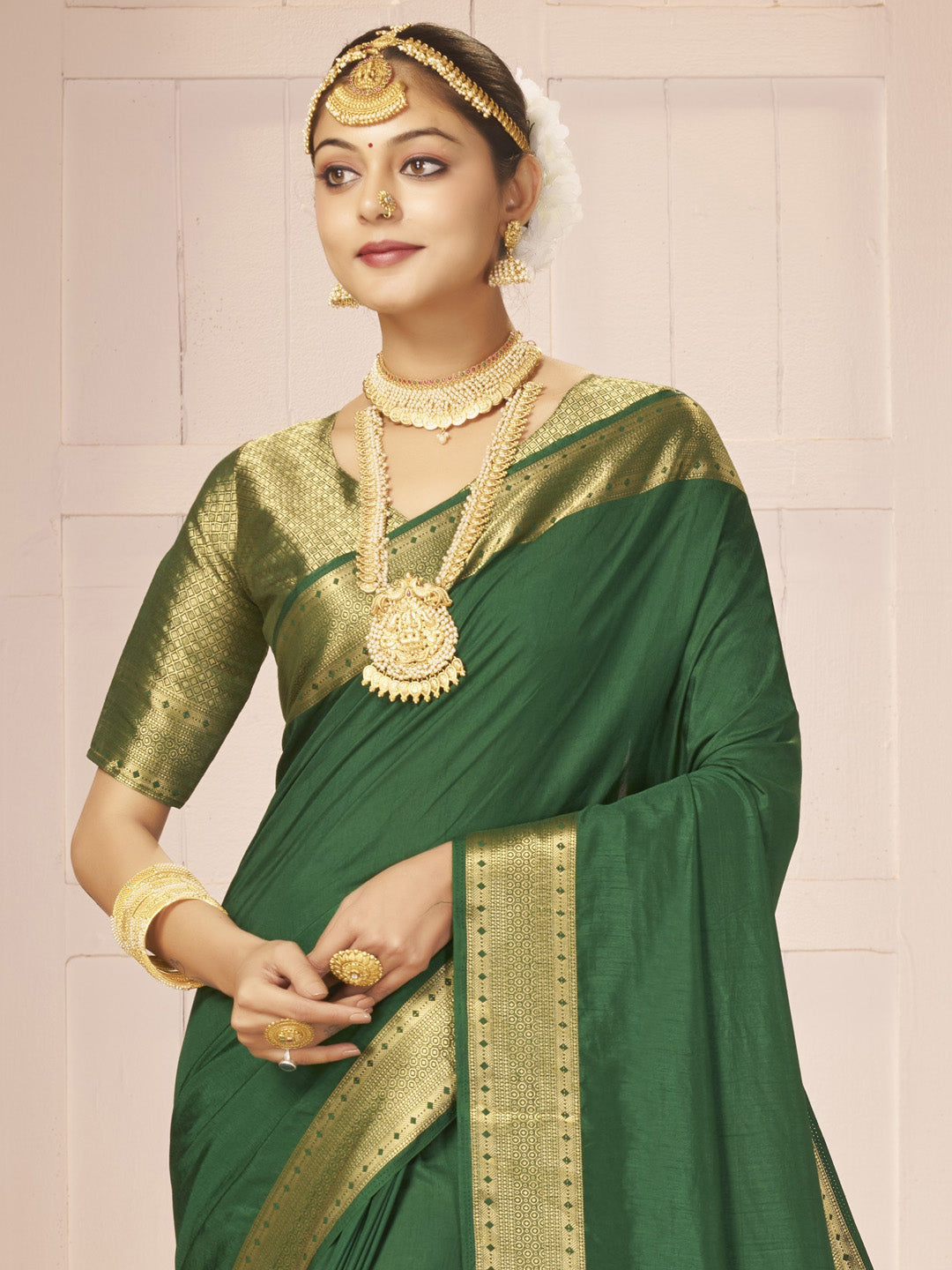 Nylon Green Woven Design Designer Saree With Blouse