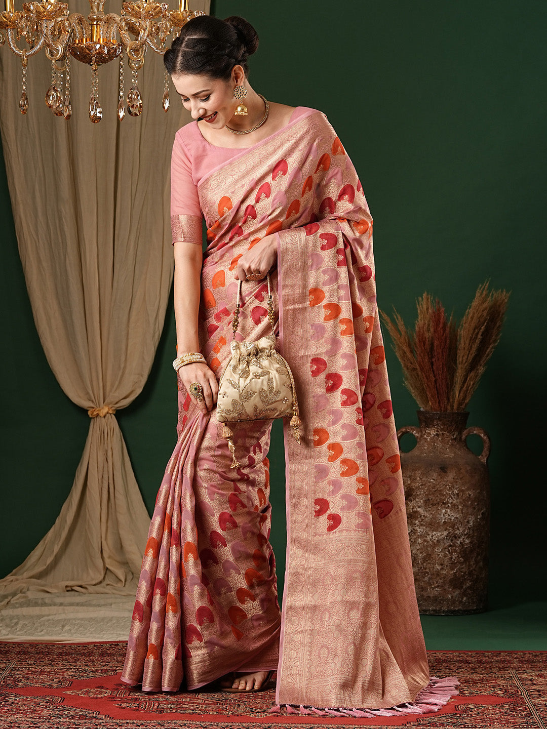 Georgette Mauve Woven Design Designer Saree With Blouse