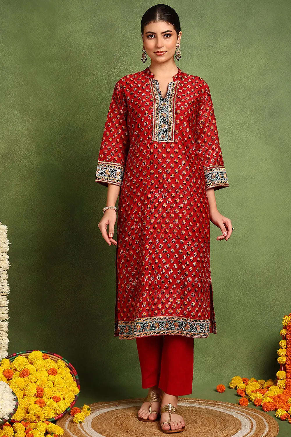 Red Chanderi Silk Kurta