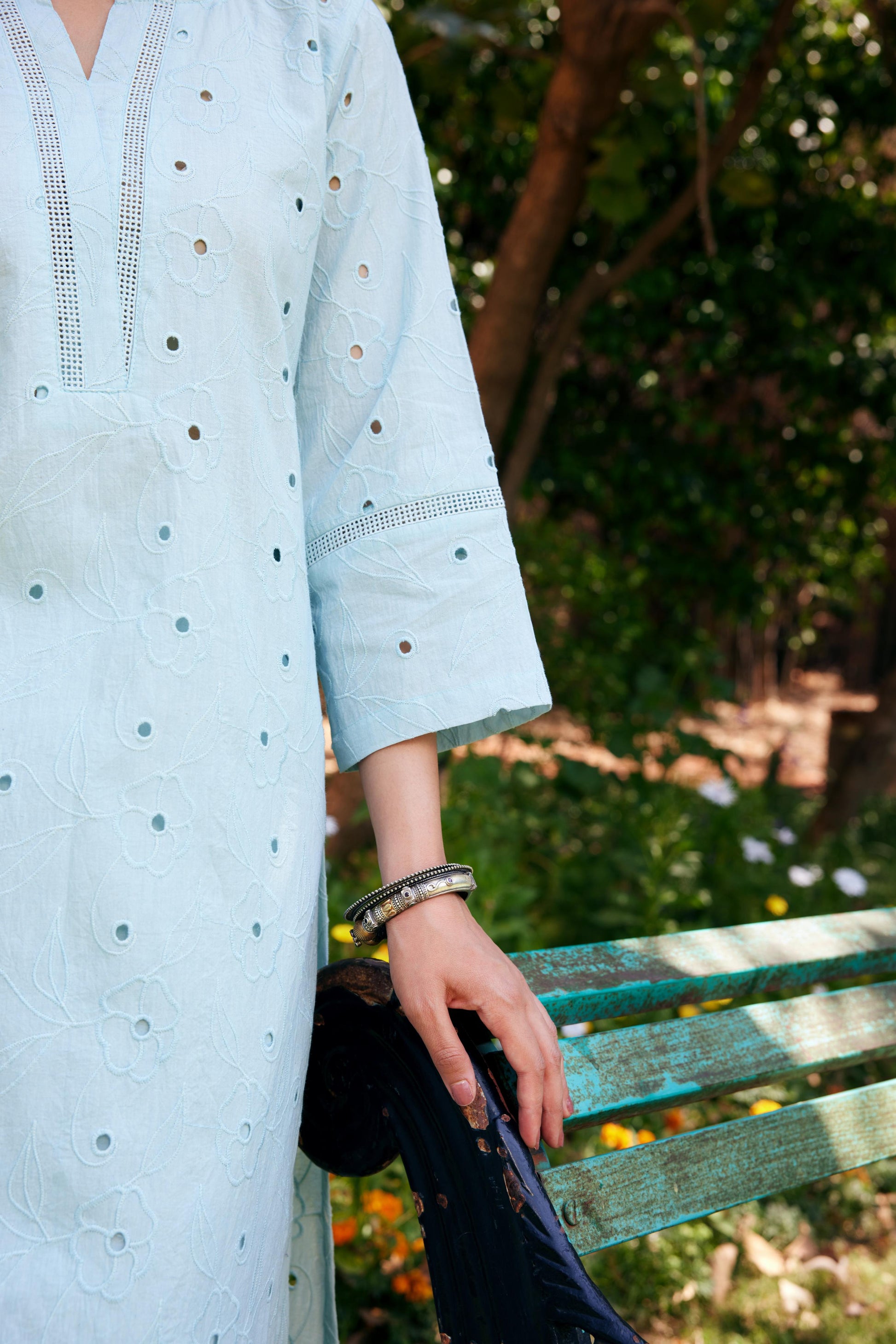 Noor Aqua Blue Shifli Kurta-Set of 3