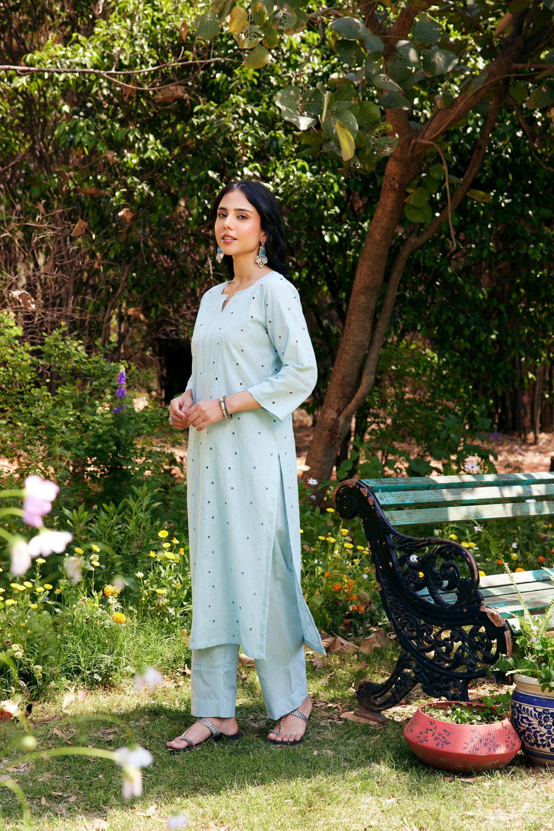 Noor Aqua Blue Shifli Kurta-Set of 3