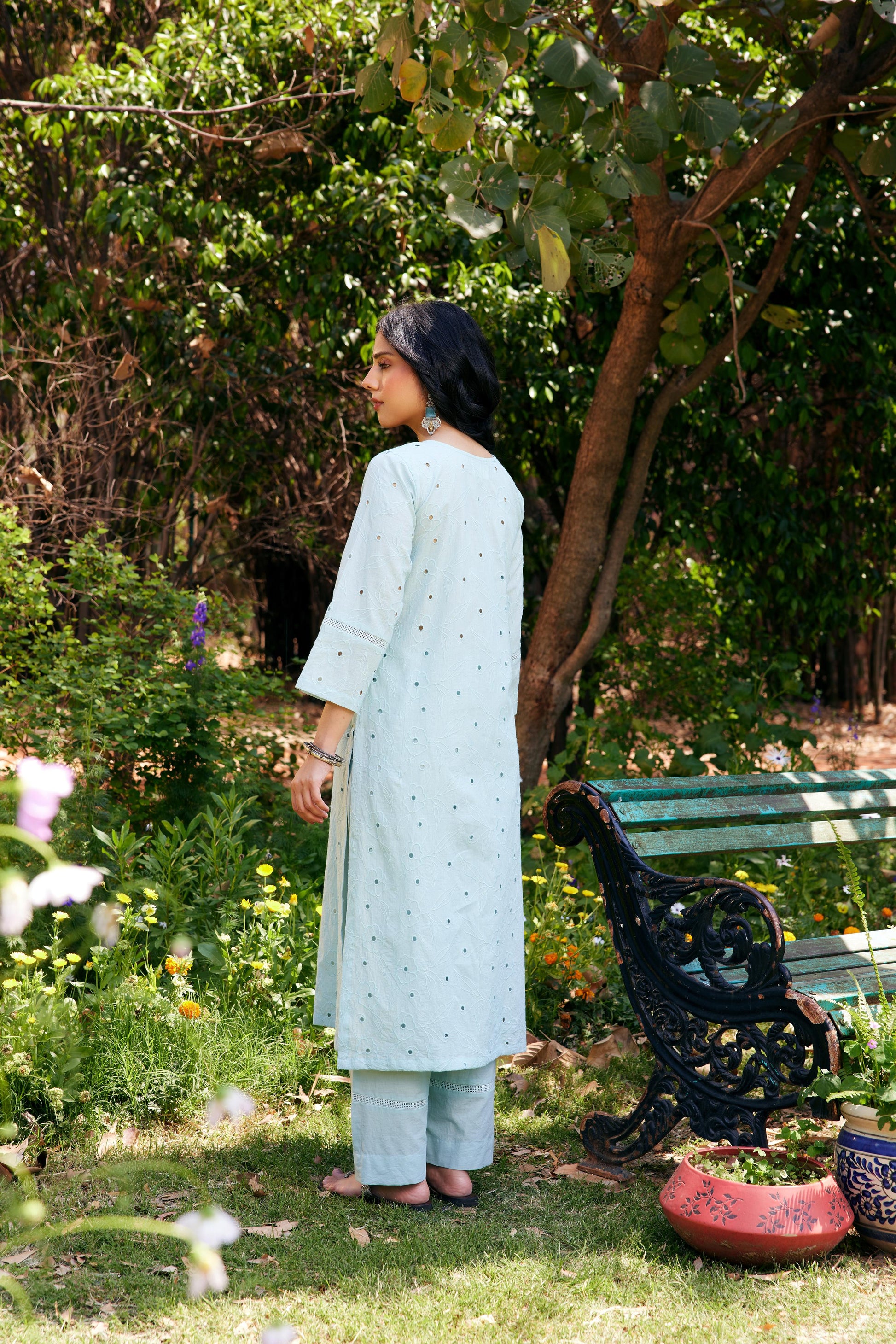 Noor Aqua Blue Shifli Kurta-Set of 3