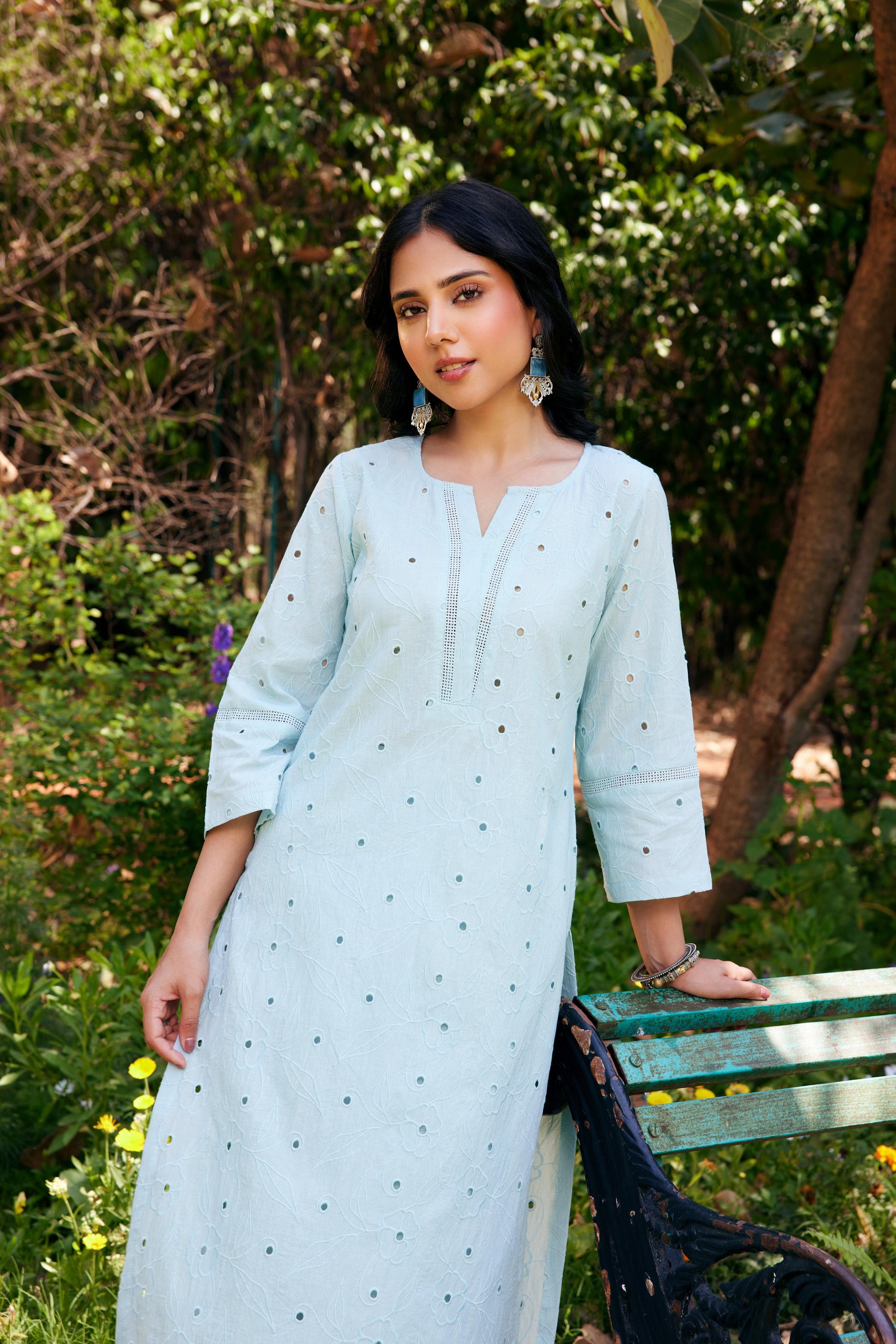 Noor Aqua Blue Shifli Kurta-Set of 3