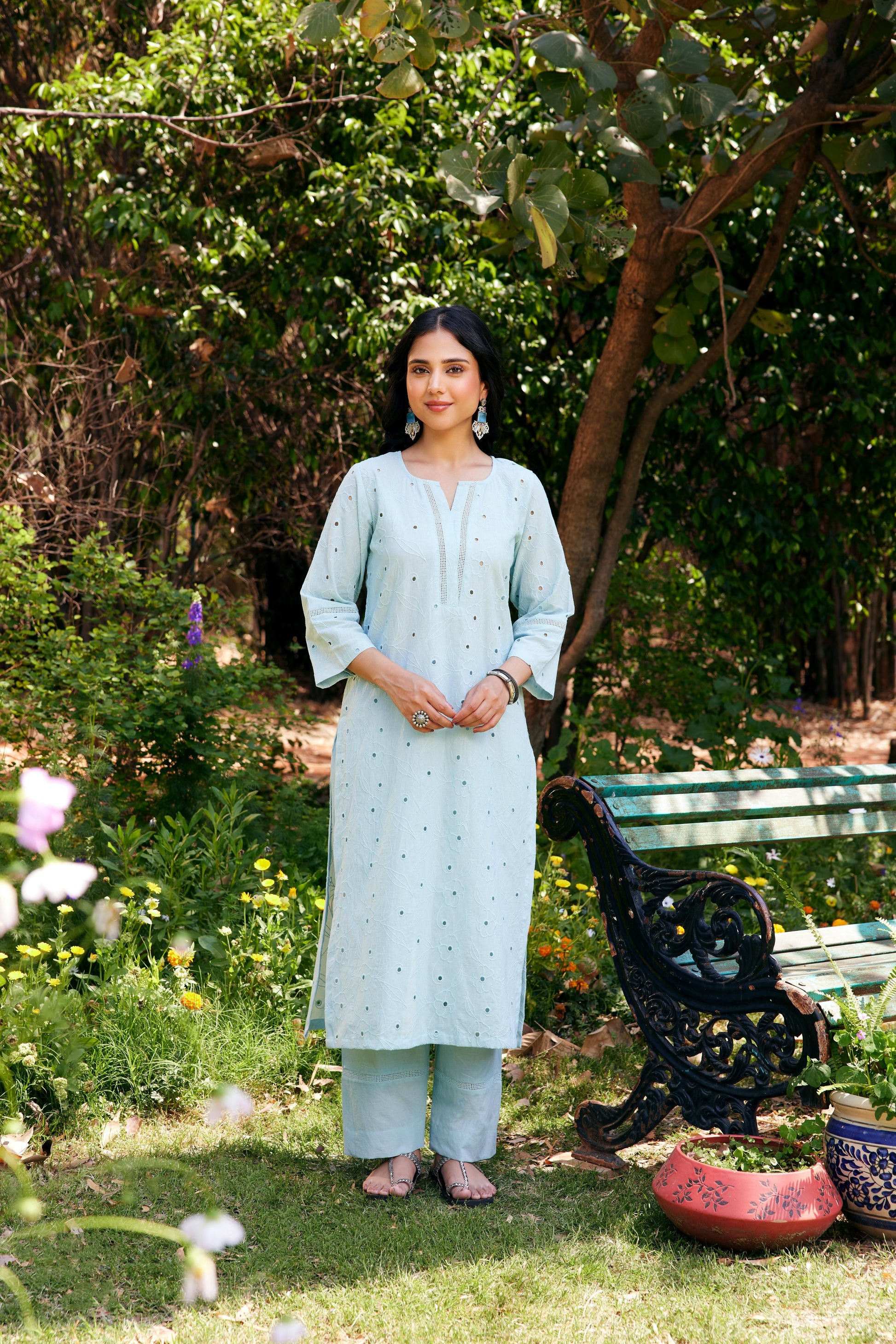 Noor Aqua Blue Shifli Kurta-Set of 3