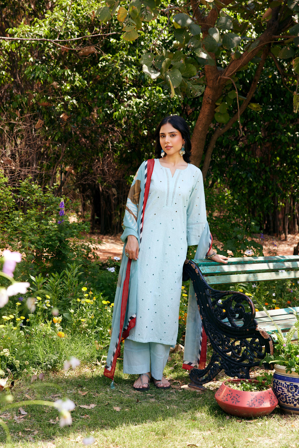 Noor Aqua Blue Shifli Kurta-Set of 3- IT