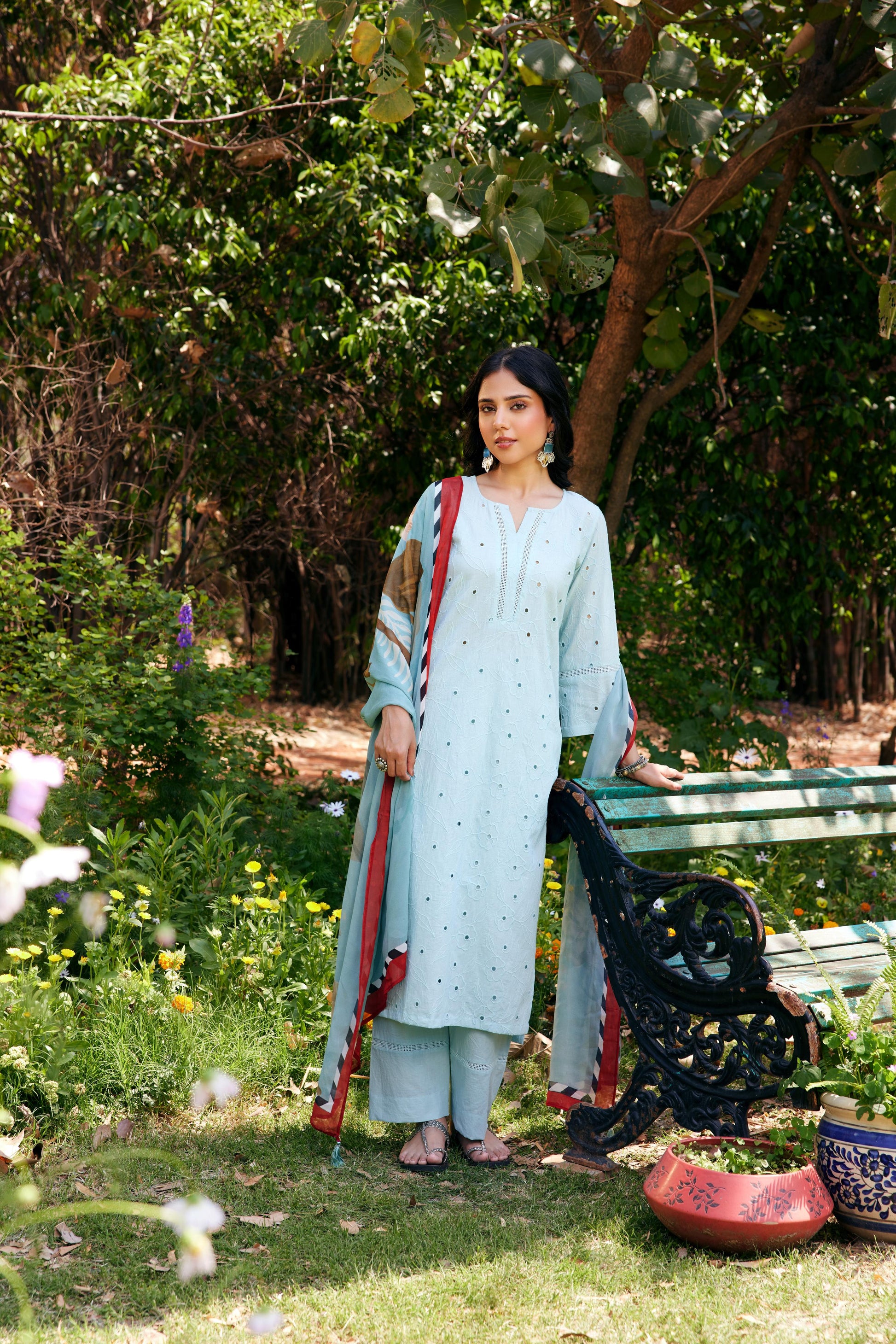 Noor Aqua Blue Shifli Kurta-Set of 3