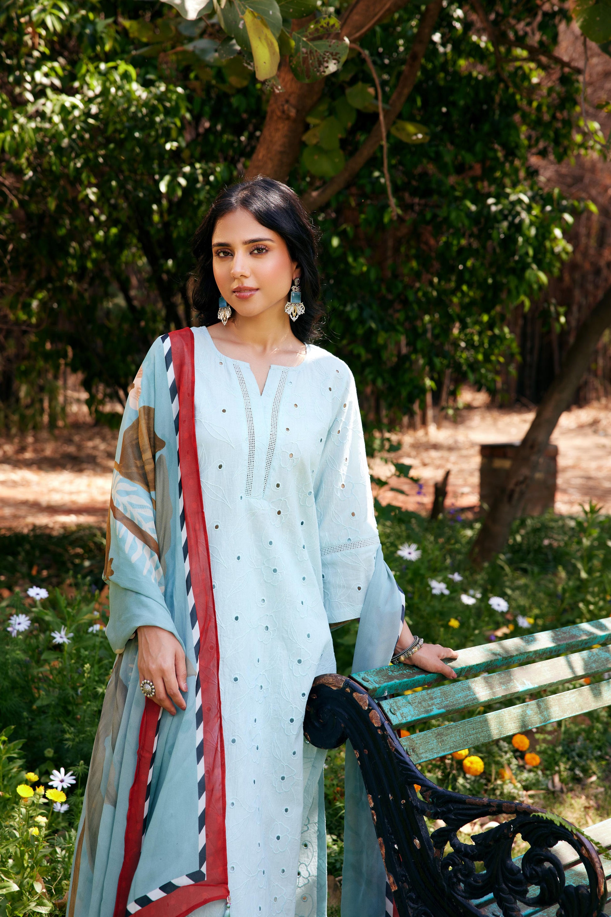 Noor Aqua Blue Shifli Kurta-Set of 3