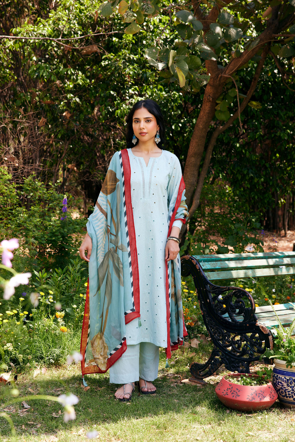 Noor Aqua Blue Shifli Kurta-Set of 3- IT