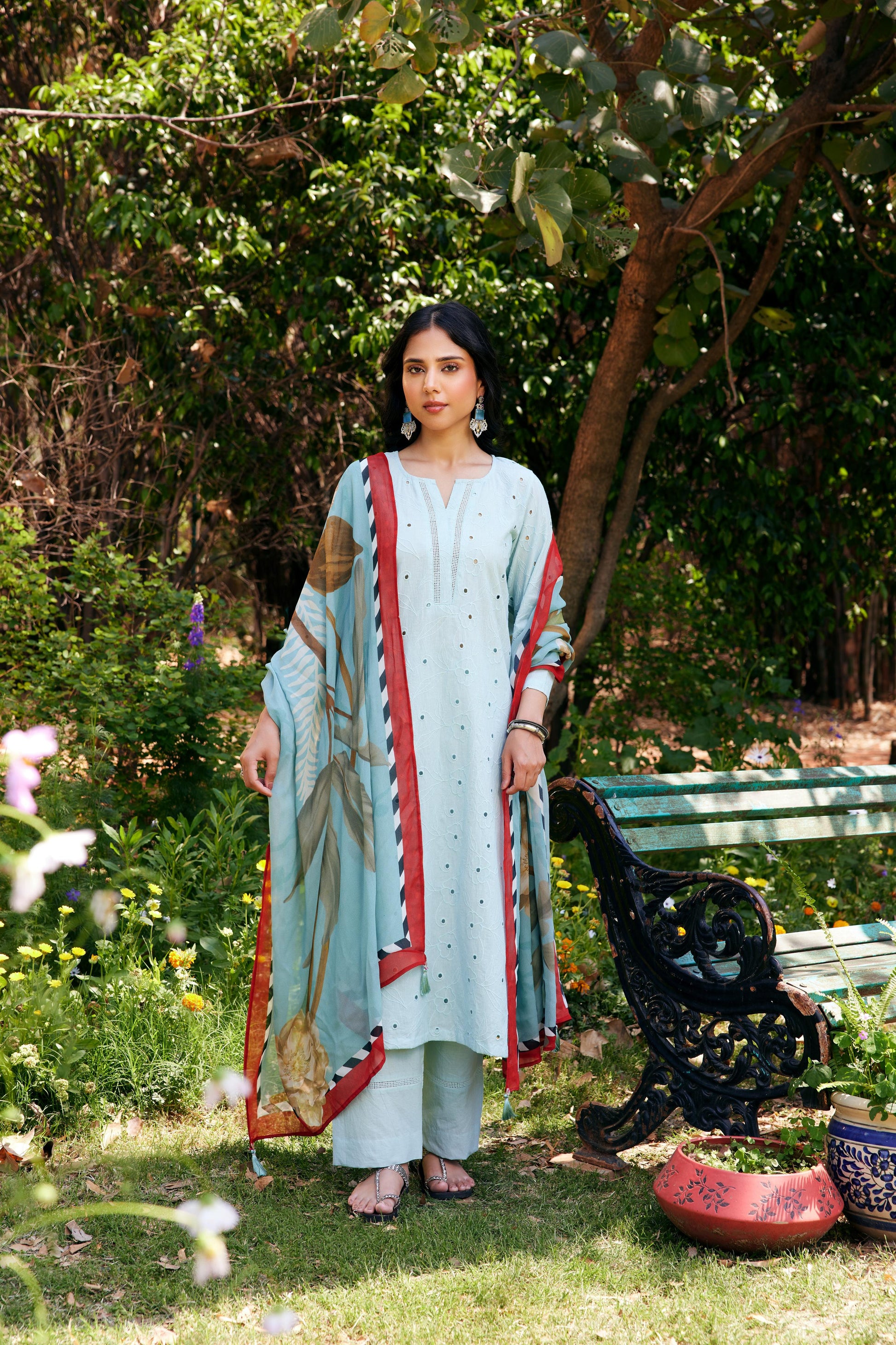Noor Aqua Blue Shifli Kurta-Set of 3
