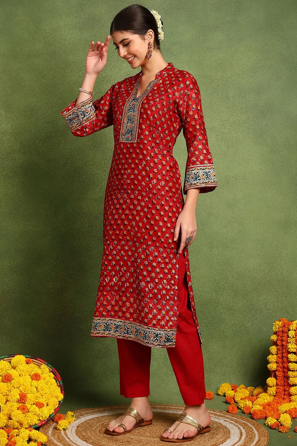 Red Chanderi Silk Kurta