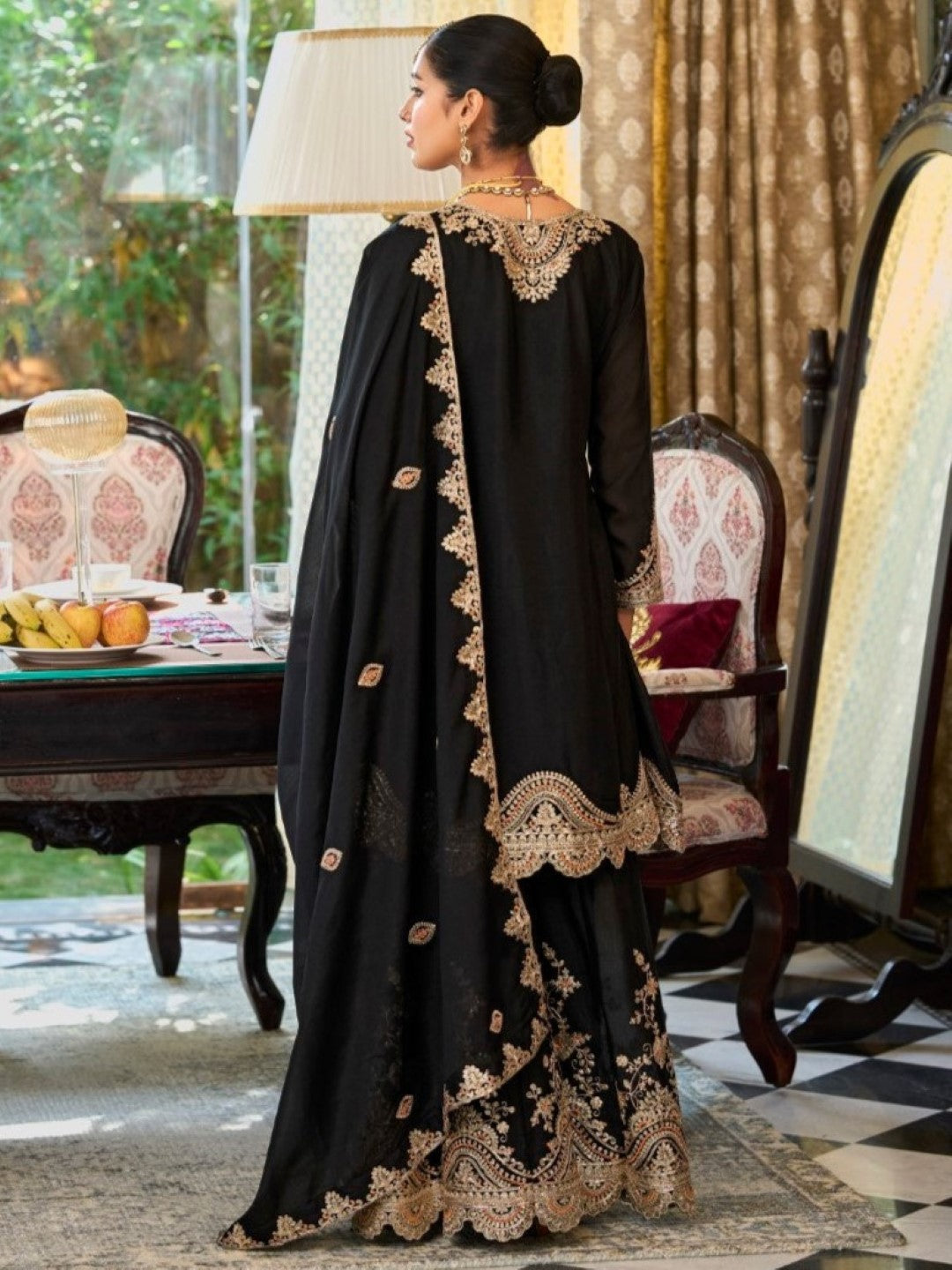 Roshandan Onyx Full work gharara set