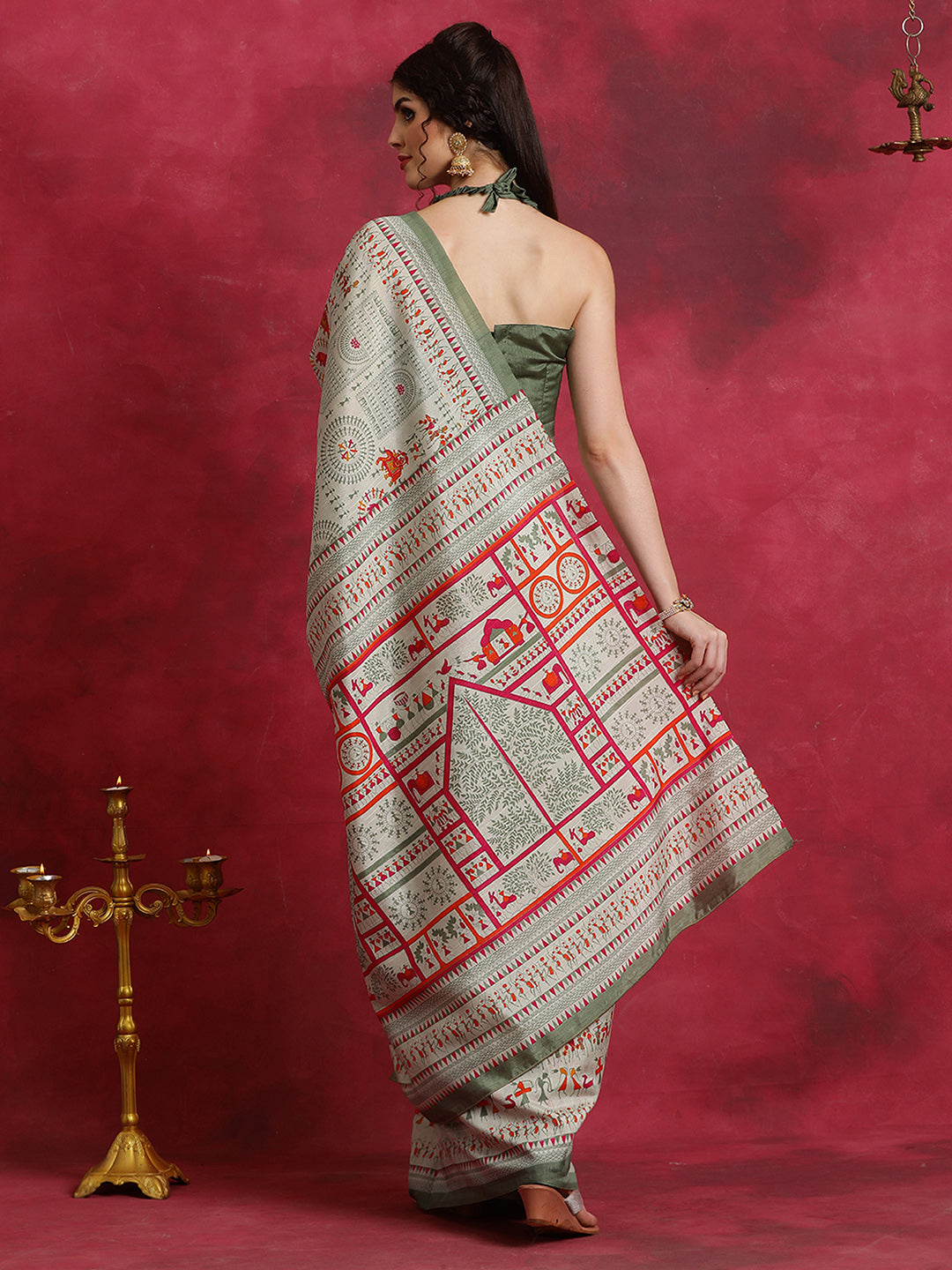 Bhagalpuri Silk Light Green Printed Designer Saree With Blouse