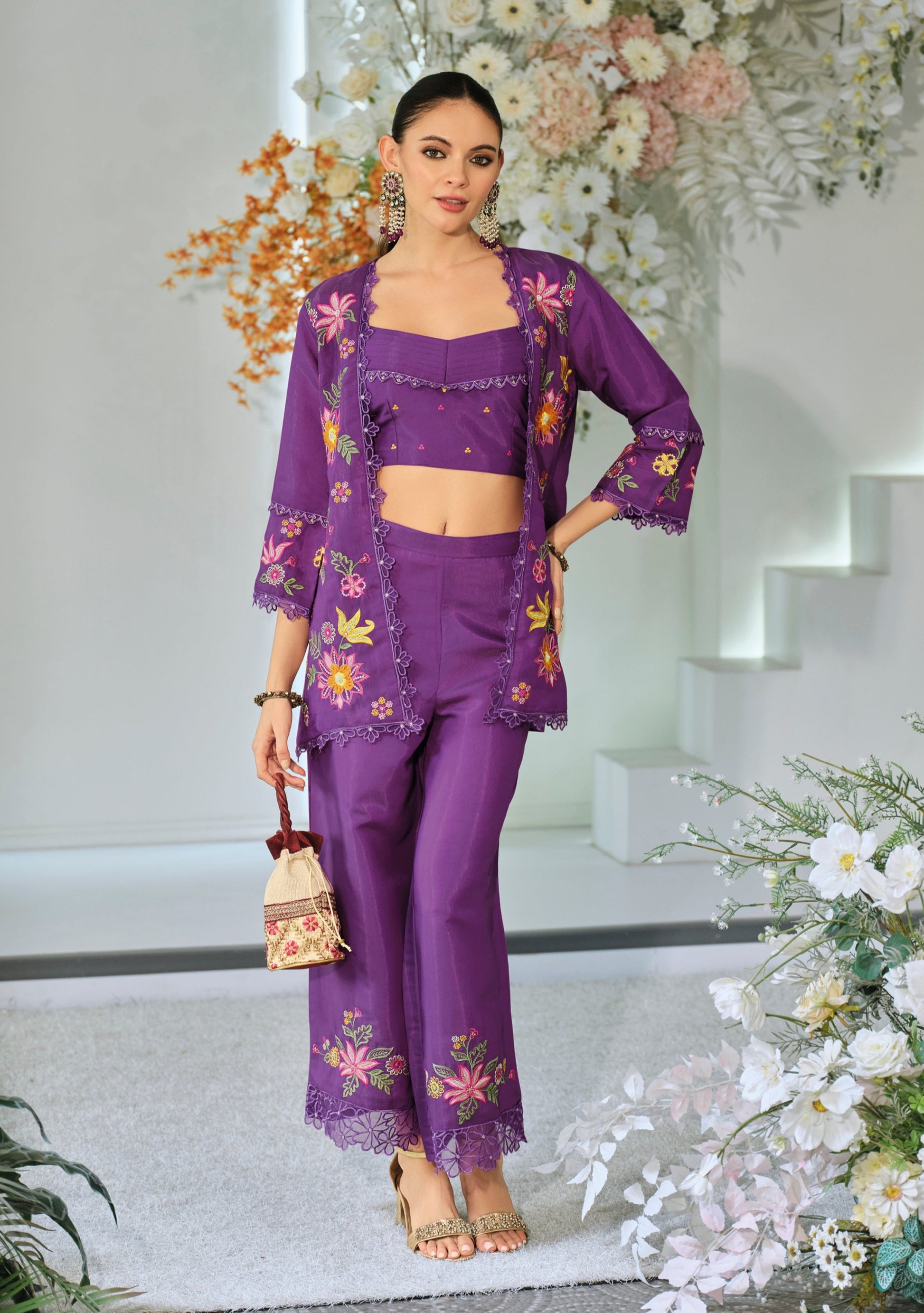 Aditri orchid full work fusion wear co-ord set- AL