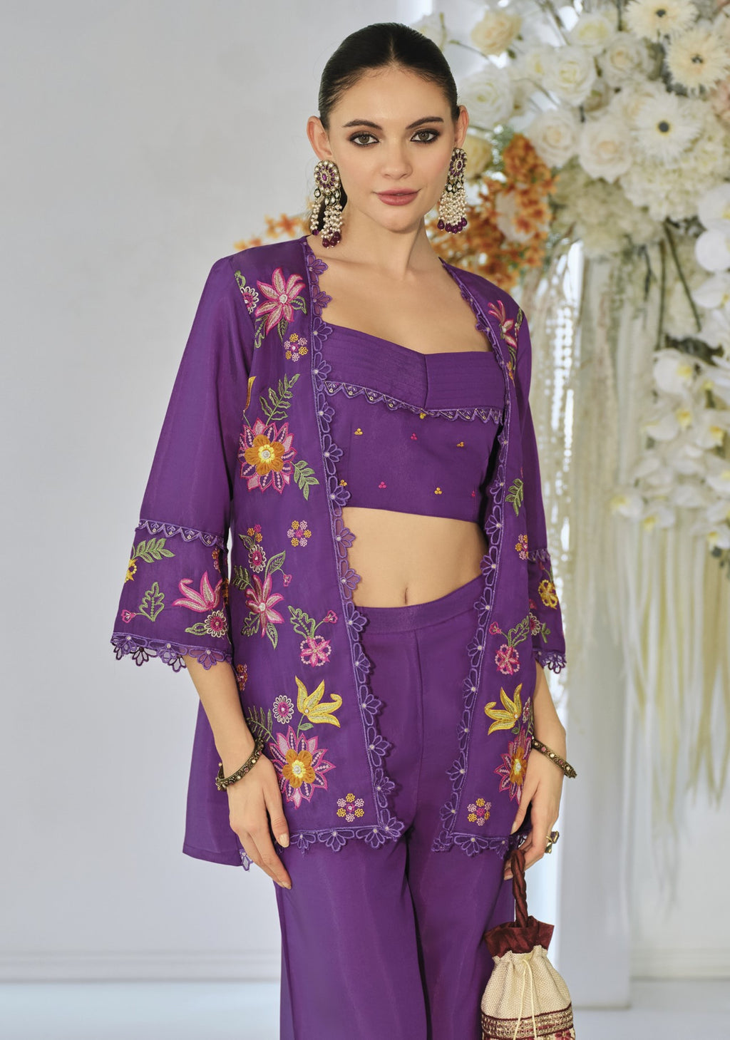 Aditri orchid full work fusion wear co-ord set- AL