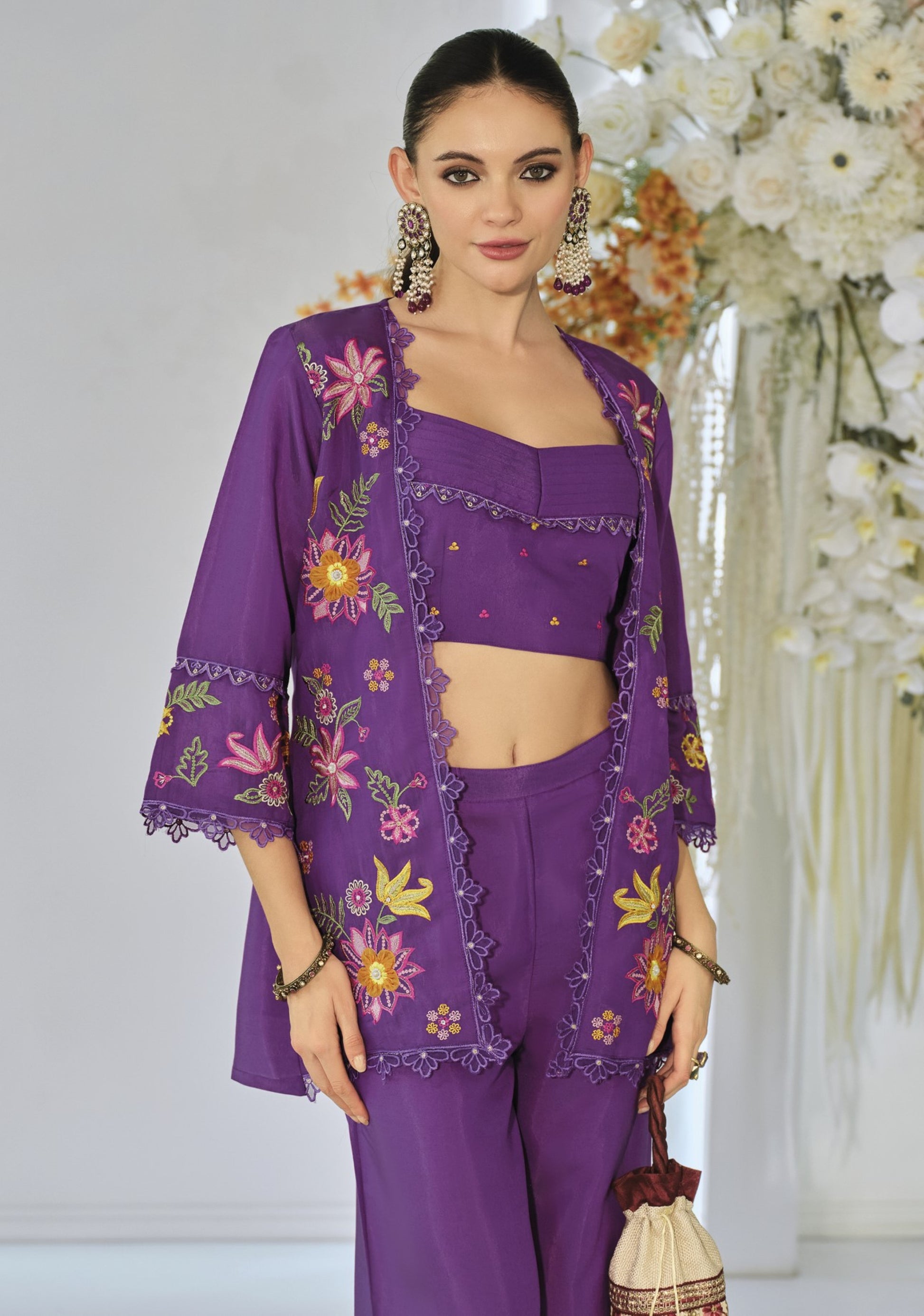 Aditri orchid full work fusion wear co-ord set- AL