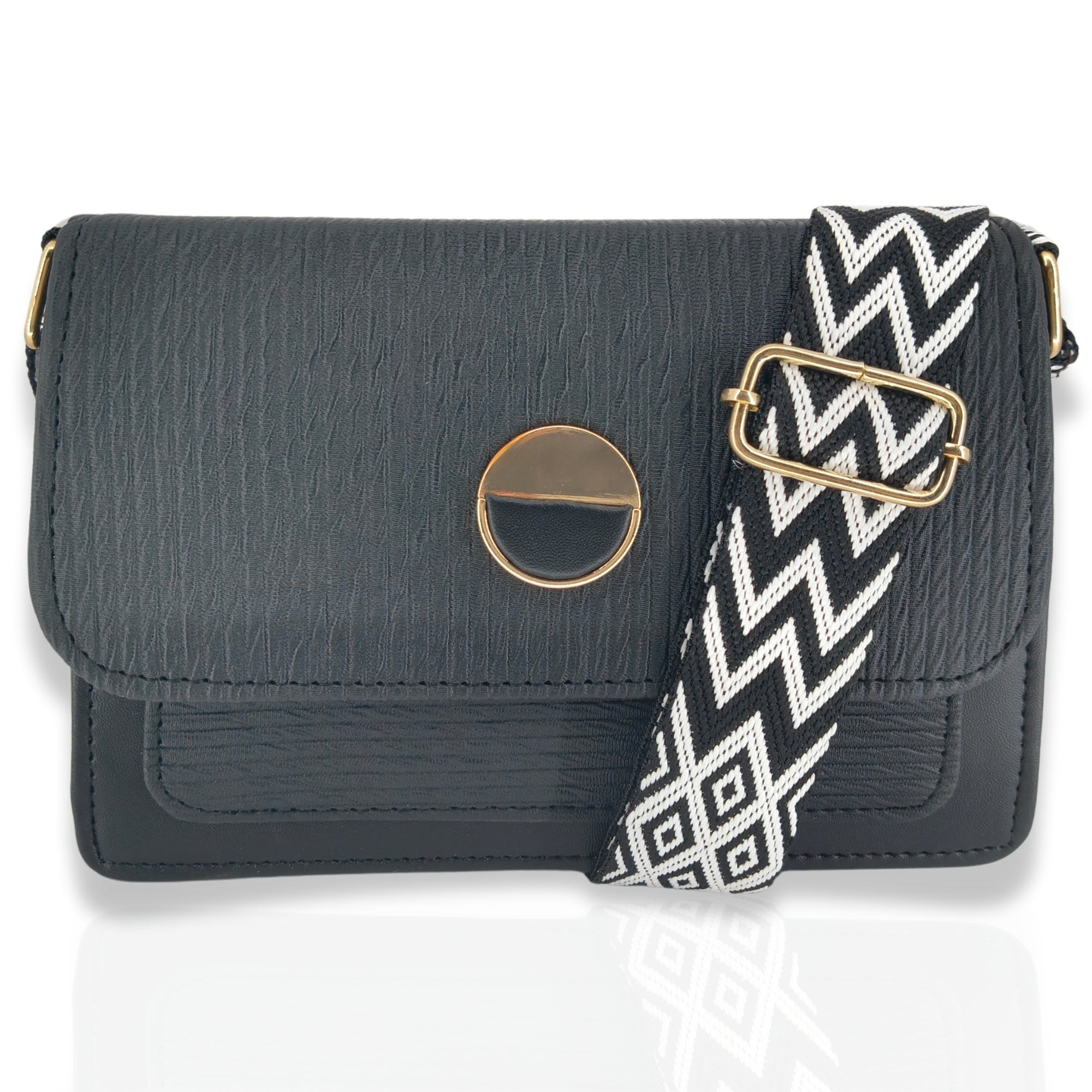 Black Light Weight Leather Sling Crossbody Bag For Women