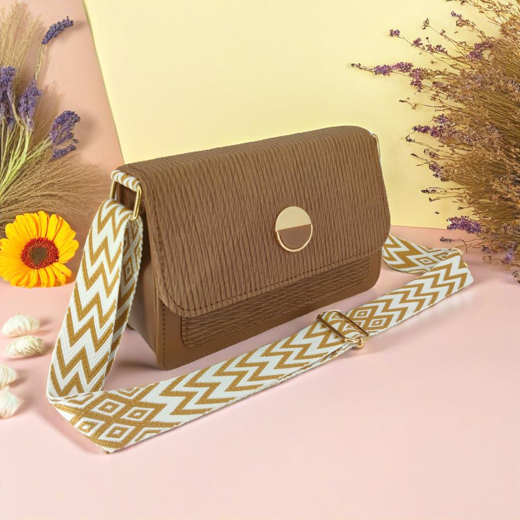 Brown Light Weight Leather Sling Crossbody Bag For Women