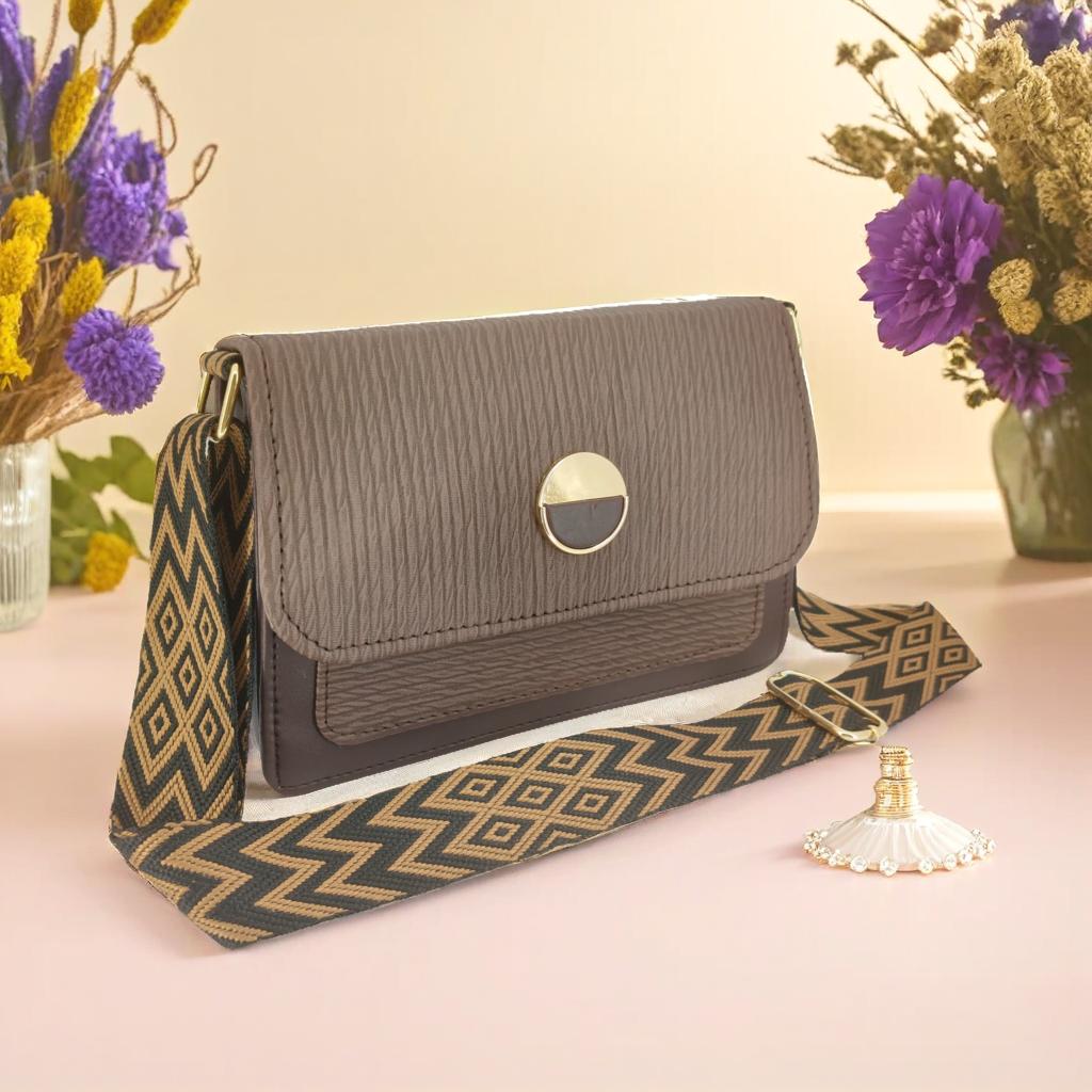 Coffee Light Weight Leather Sling Crossbody Bag For Women