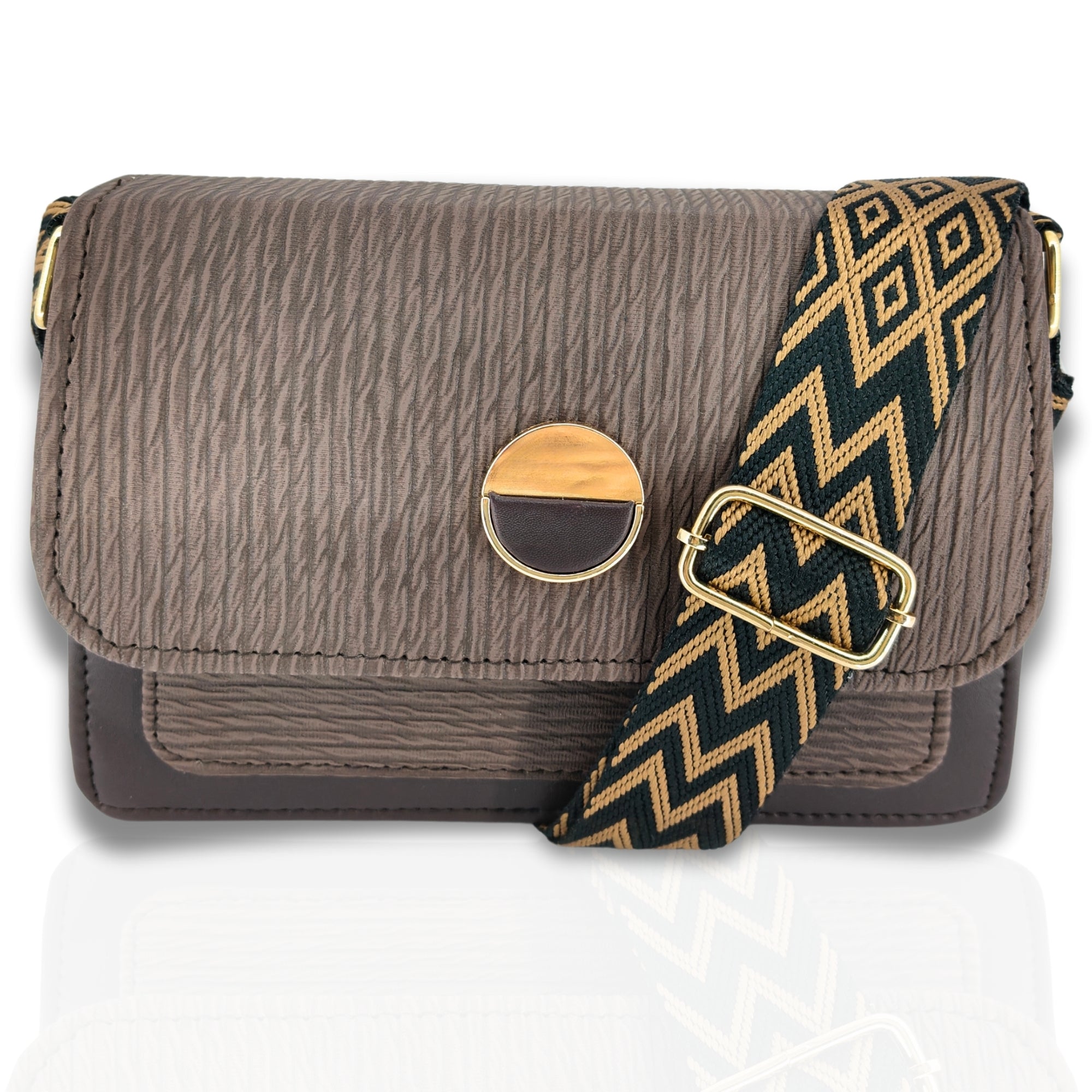 Coffee Light Weight Leather Sling Crossbody Bag For Women