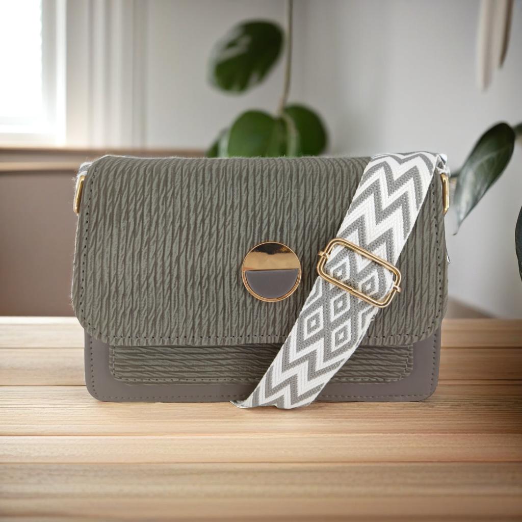 Grey Light Weight Leather Sling Crossbody Bag For Women