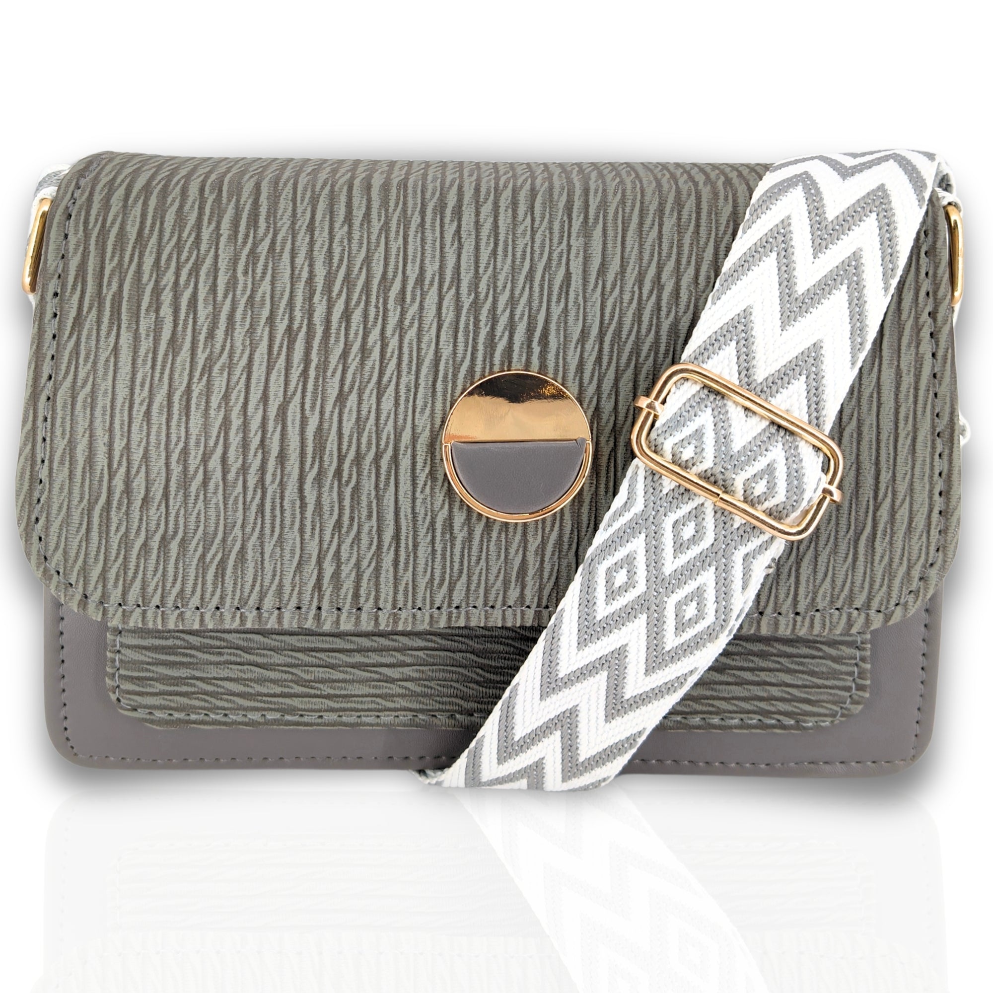 Grey Light Weight Leather Sling Crossbody Bag For Women