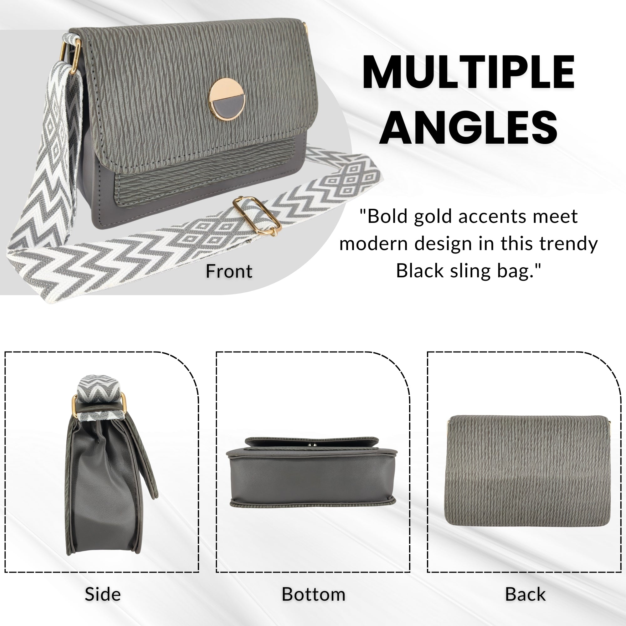 Grey Light Weight Leather Sling Crossbody Bag For Women