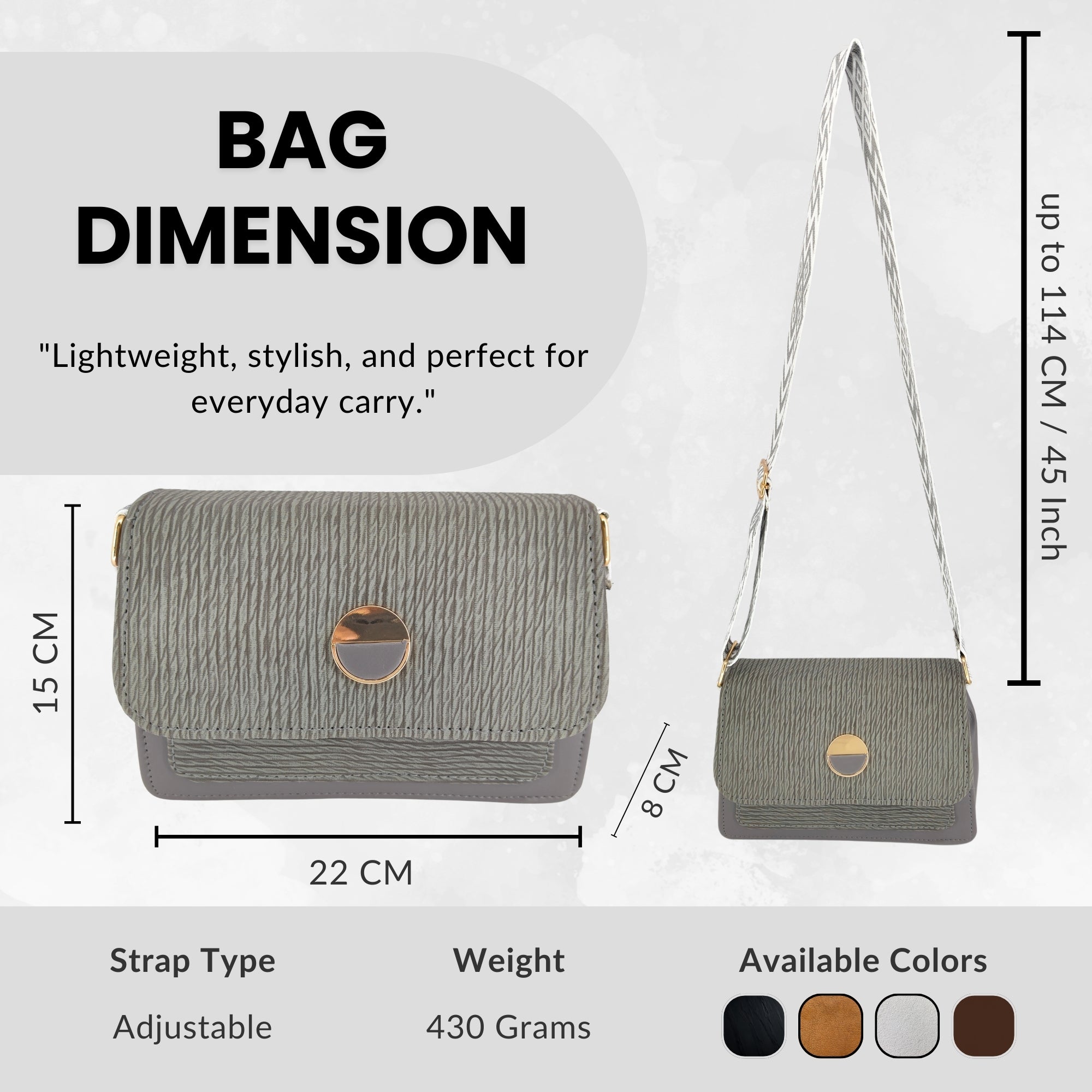 Grey Light Weight Leather Sling Crossbody Bag For Women