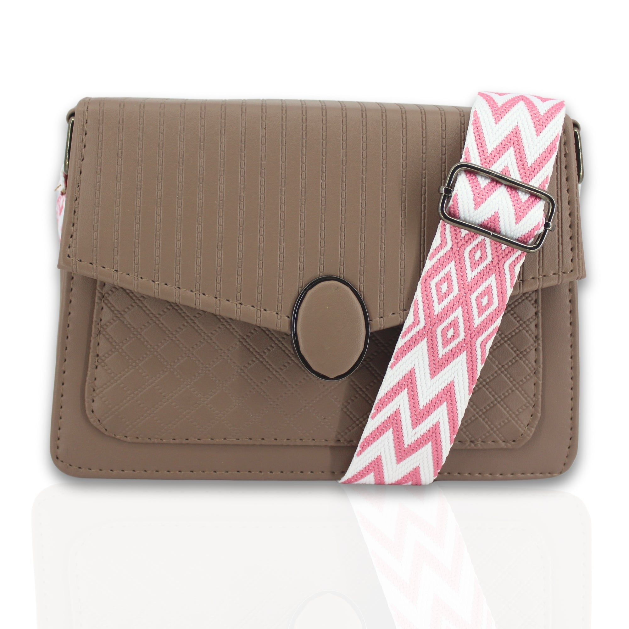 Darkbrown Quilted Pattern Sling Crossbody Bag With Strap
