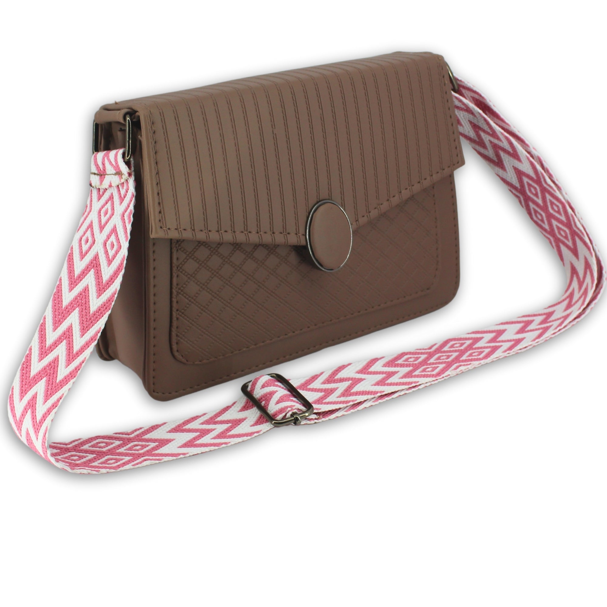 Darkbrown Quilted Pattern Sling Crossbody Bag With Strap