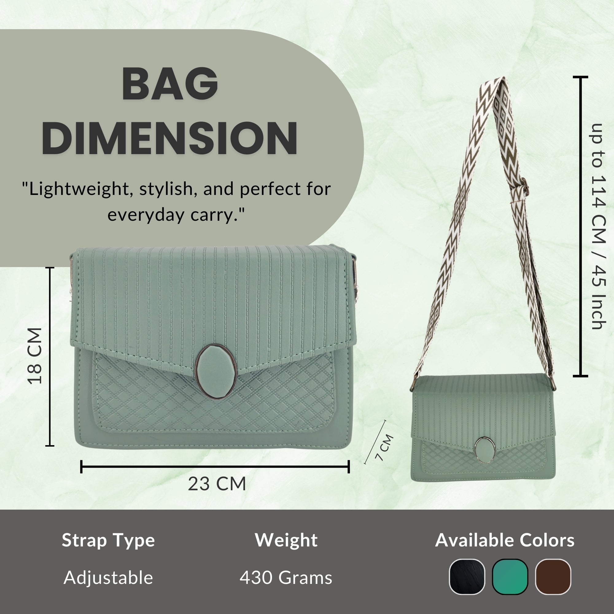 Green Quilted Pattern Sling Crossbody Bag With Strap