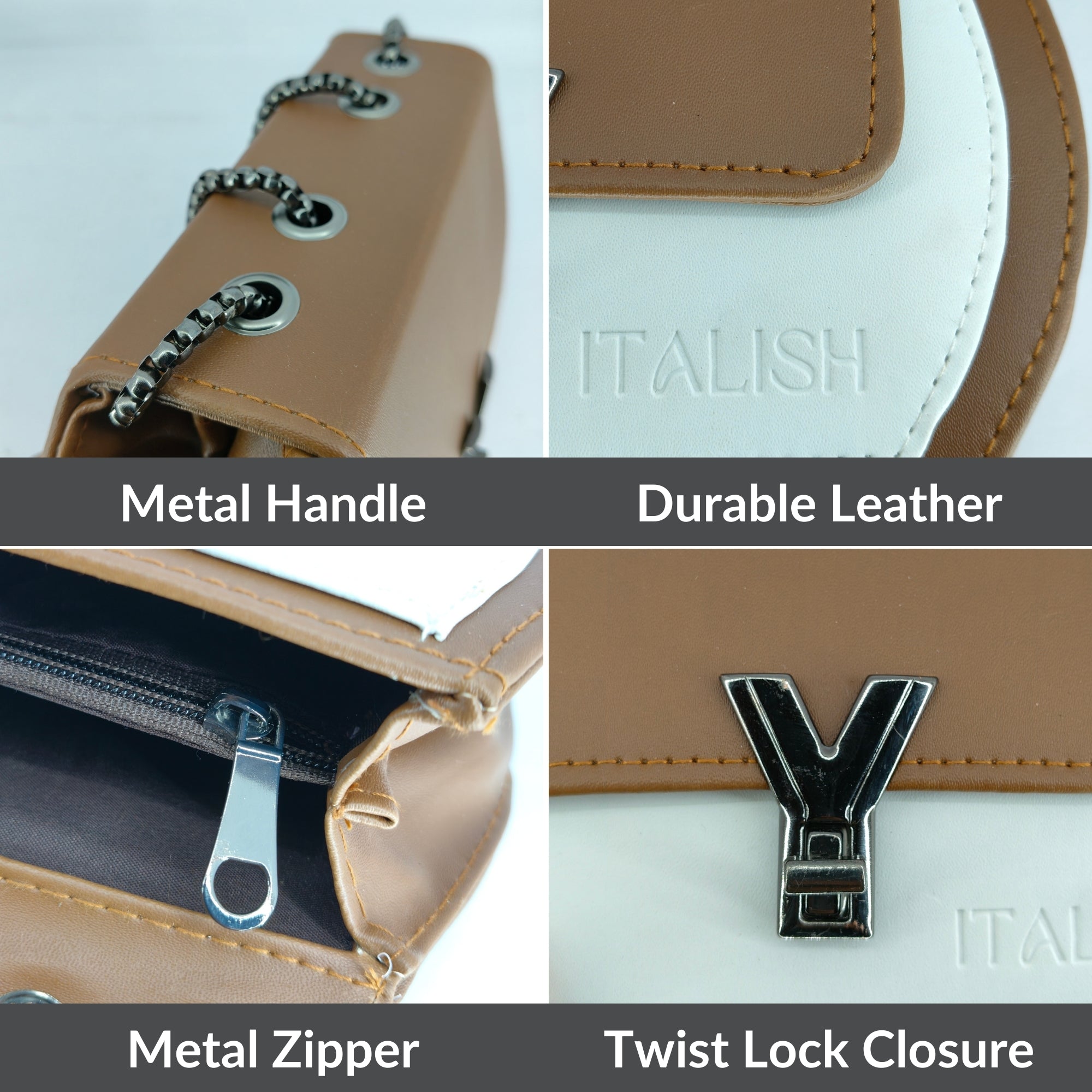 Tan color Box Sling Crossbody bag with Metal Adjustable Strap