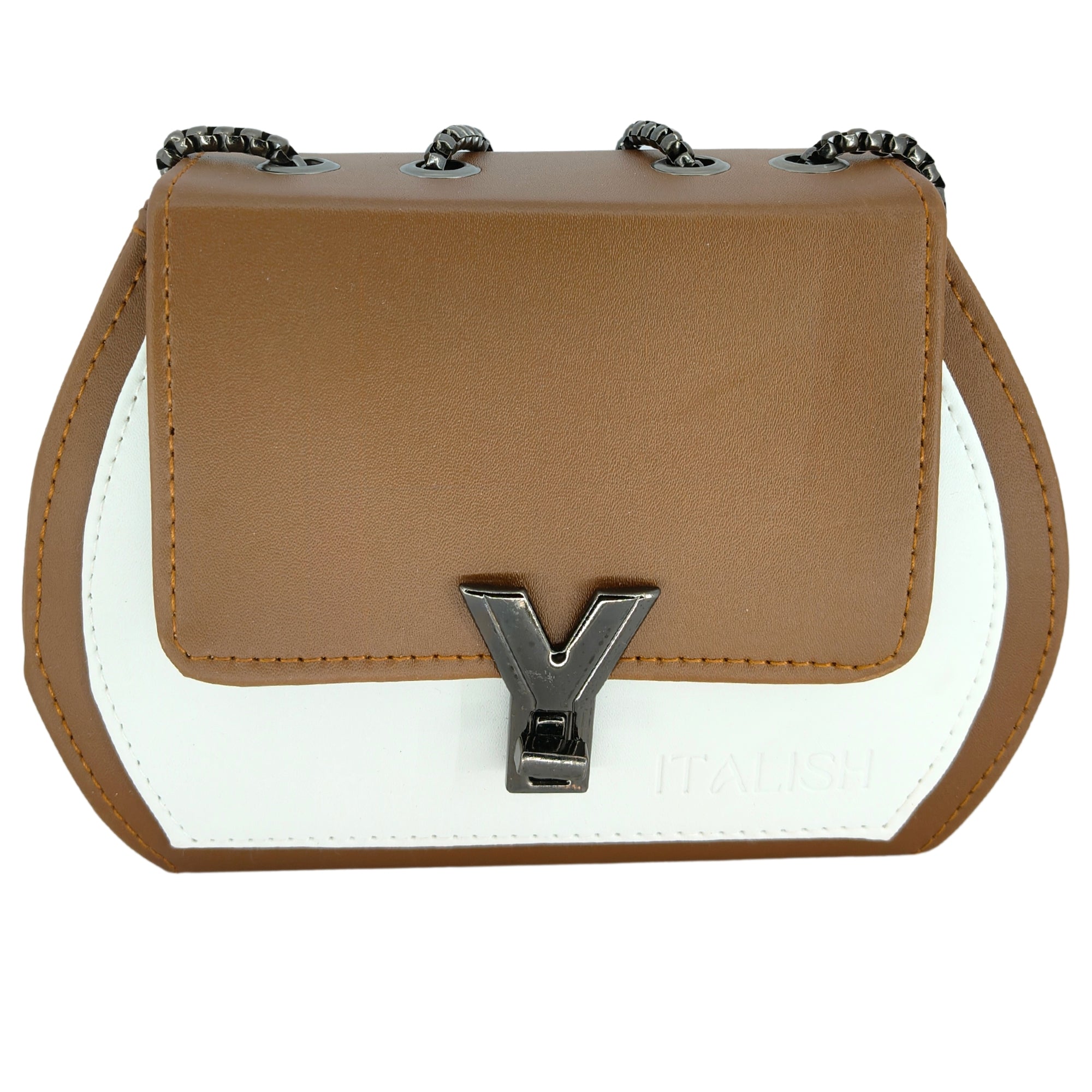 Tan color Box Sling Crossbody bag with Metal Adjustable Strap