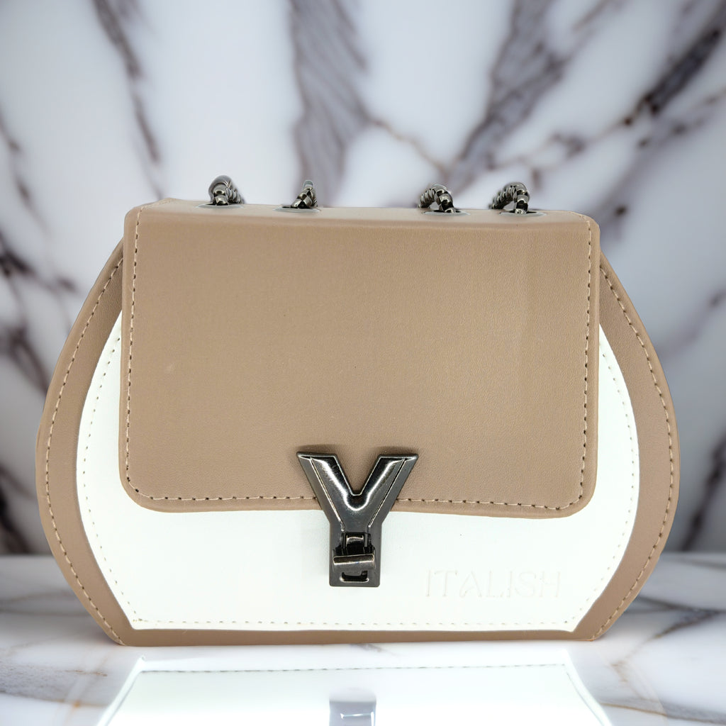 Light Brown Box Sling Crossbody bag with Metal Adjustable Strap