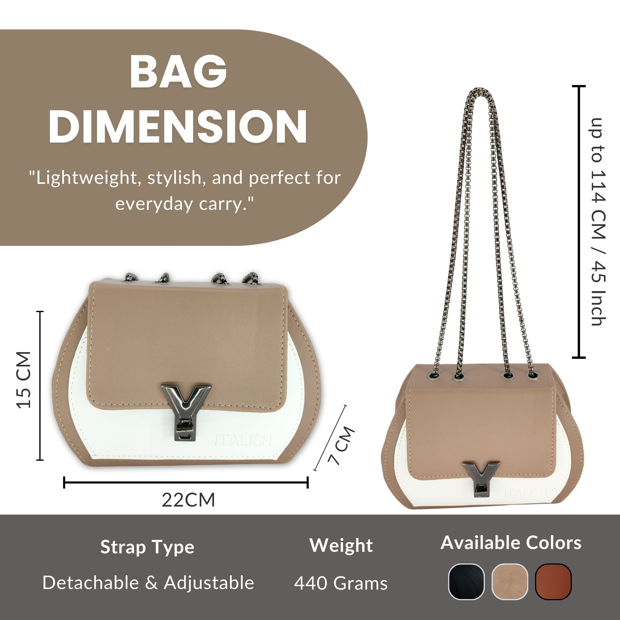 Light Brown Box Sling Crossbody bag with Metal Adjustable Strap