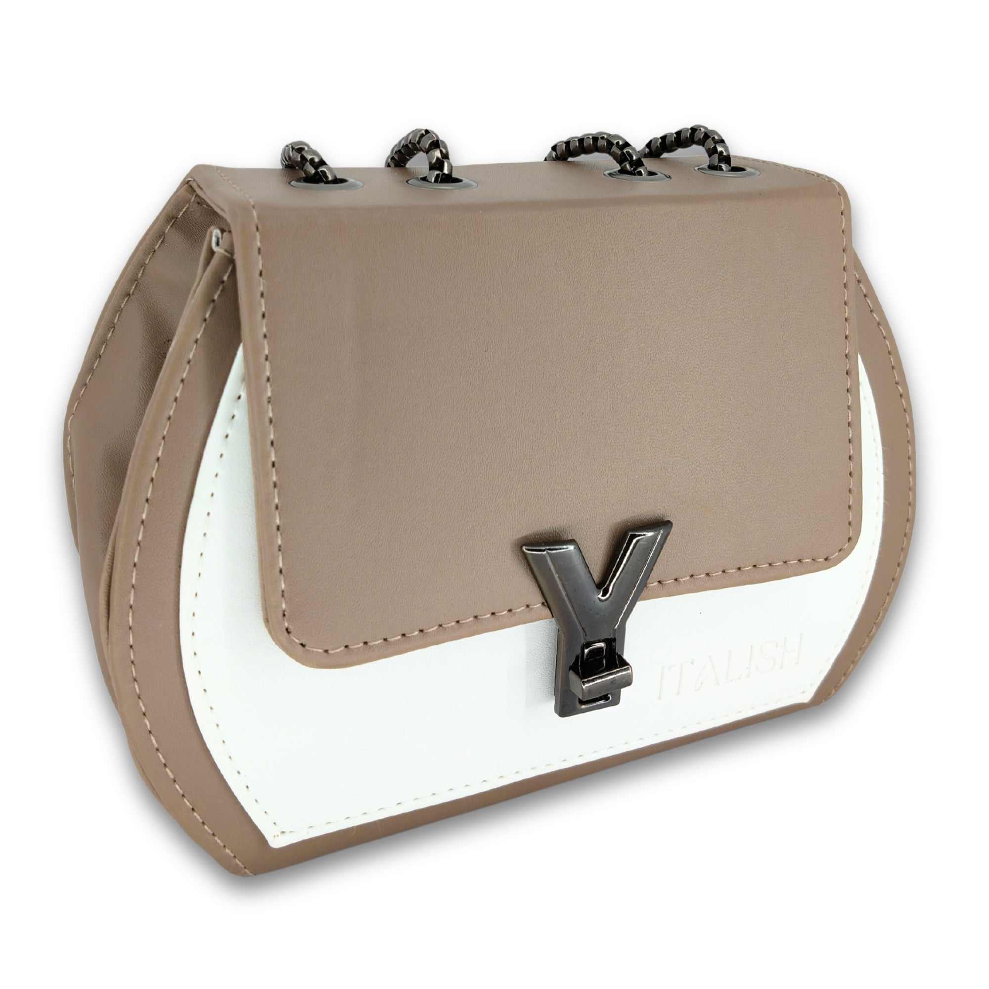 Light Brown Box Sling Crossbody bag with Metal Adjustable Strap