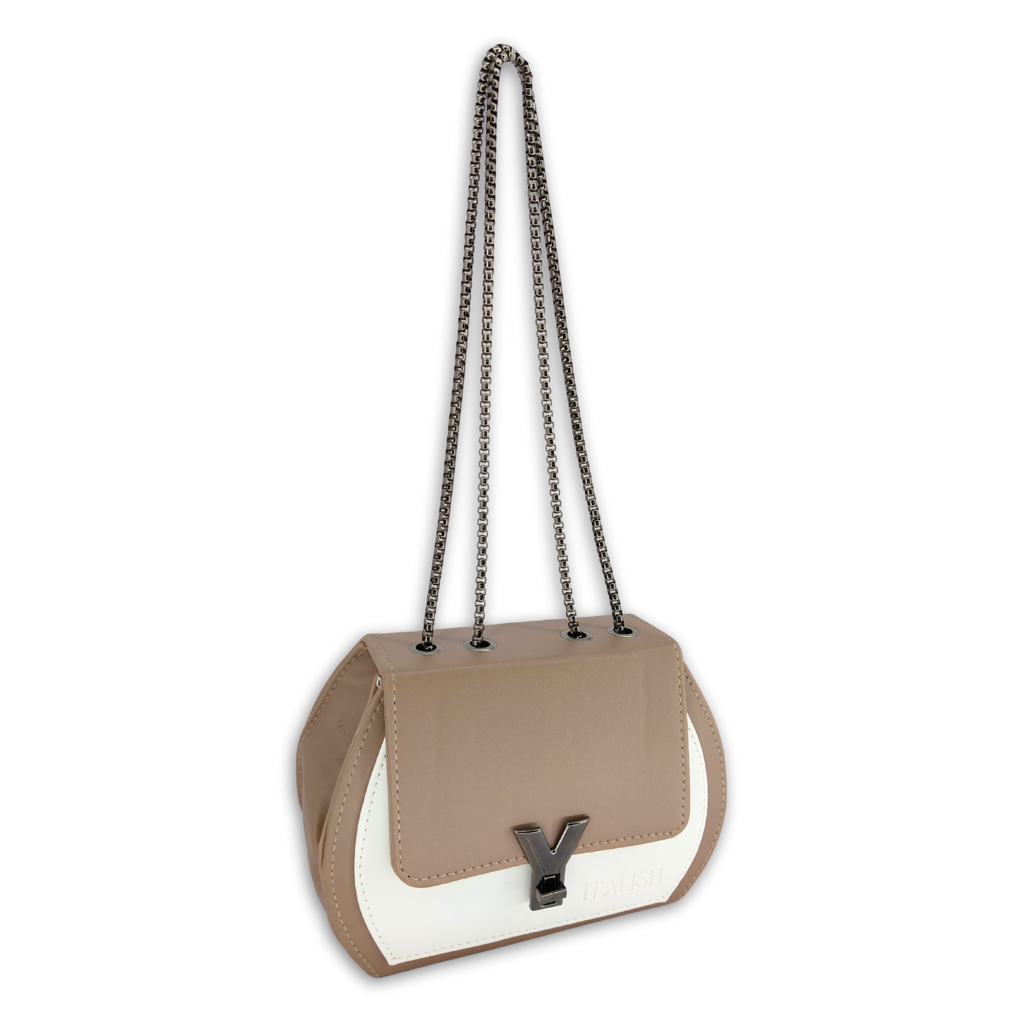 Light Brown Box Sling Crossbody bag with Metal Adjustable Strap