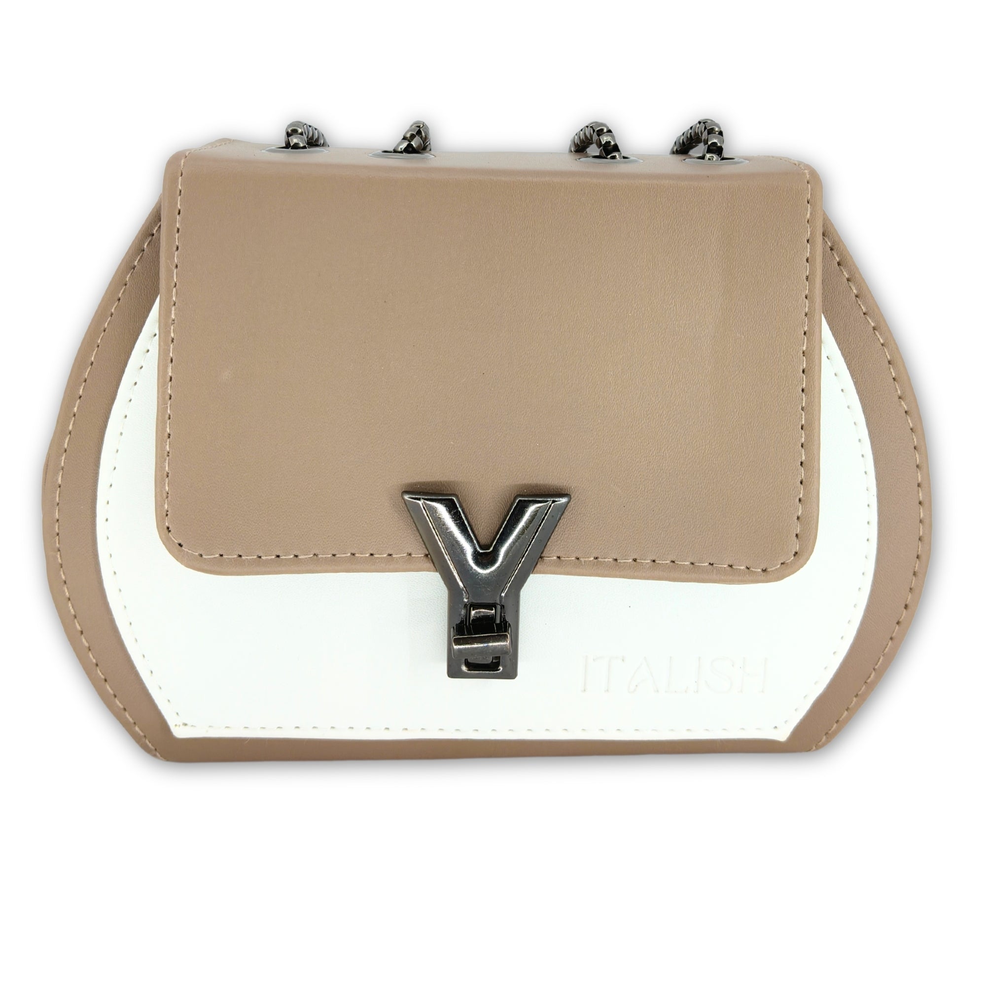 Light Brown Box Sling Crossbody bag with Metal Adjustable Strap
