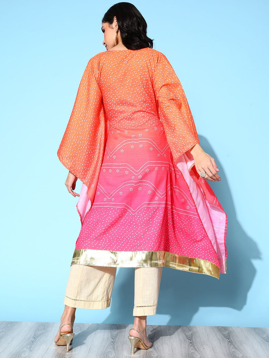 Orange Pure Cotton Blend Printed Kaftan Kurta-AH