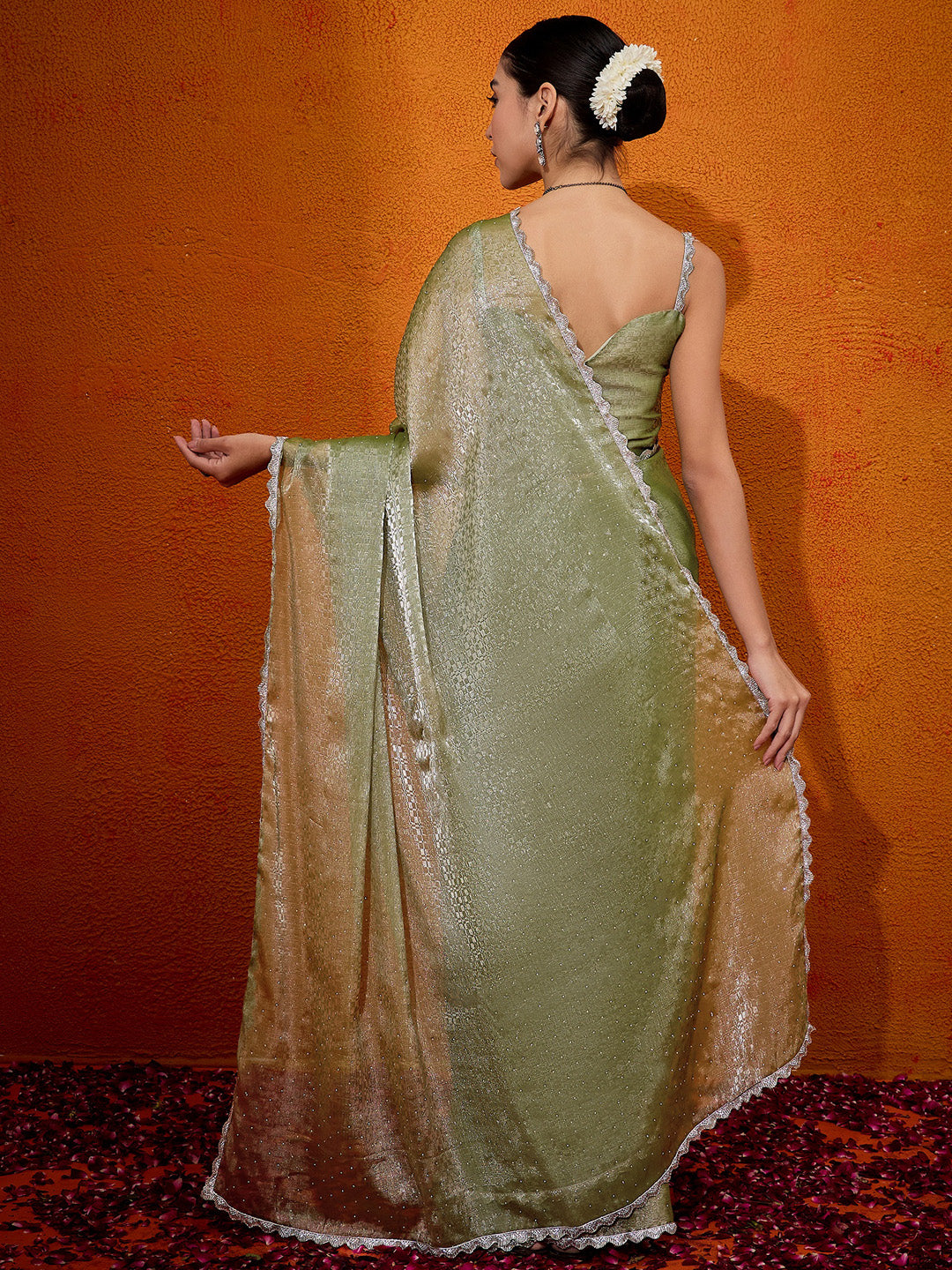 Organza Olive Embellished Designer Saree With Blouse