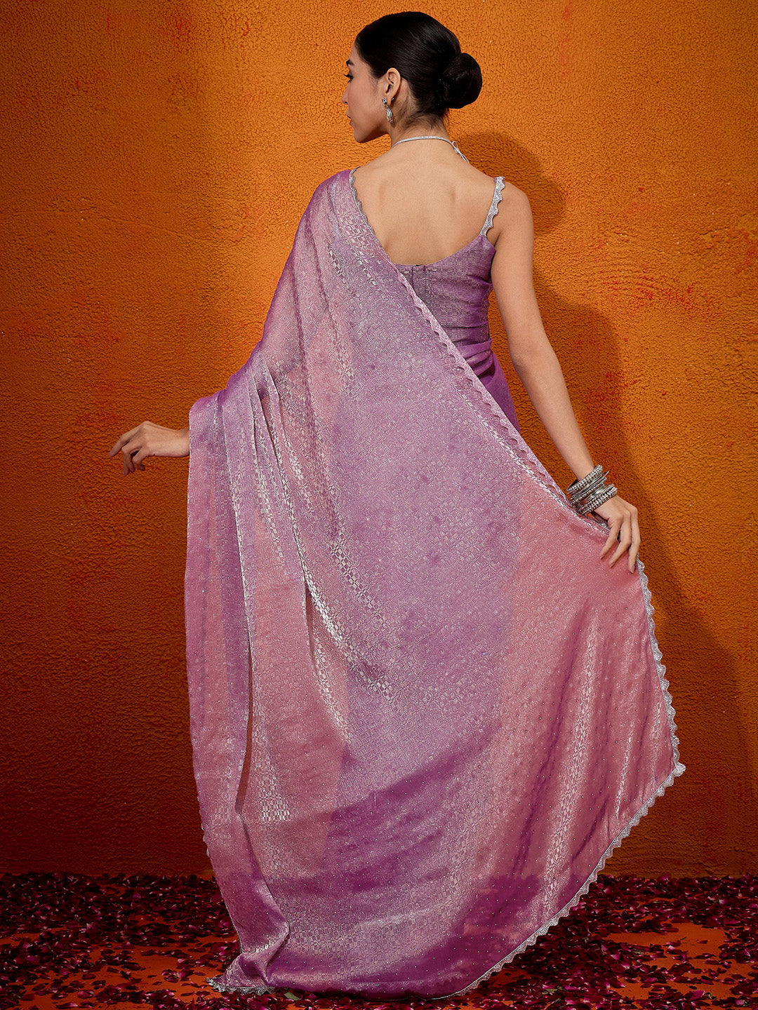 Organza Mauve Embellished Designer Saree With Blouse