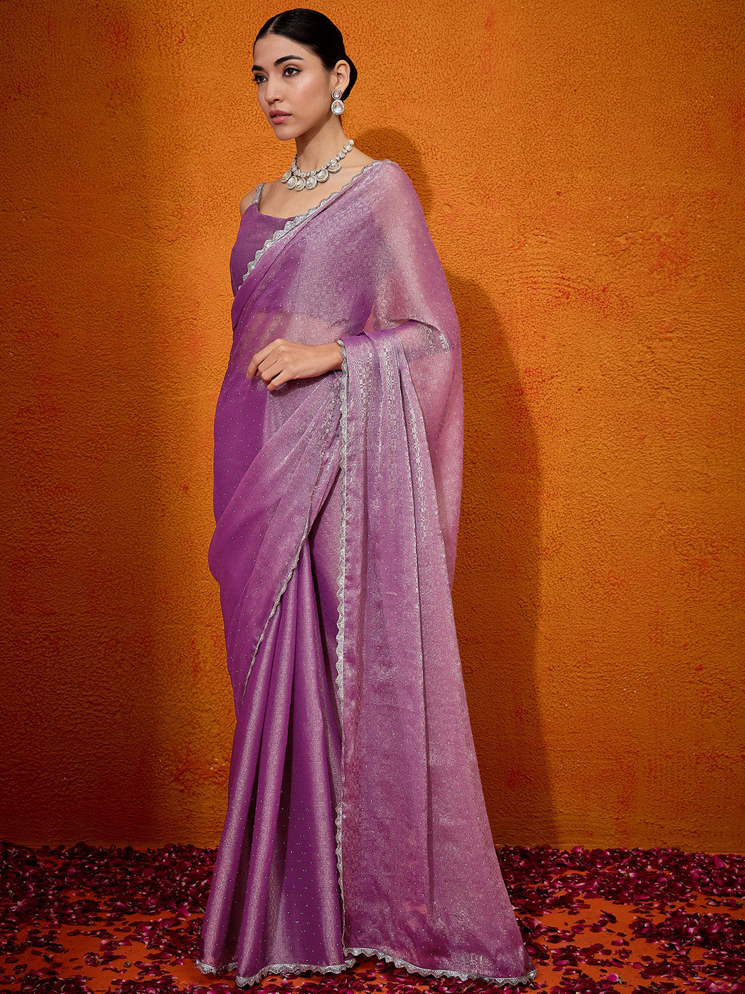 Organza Mauve Embellished Designer Saree With Blouse