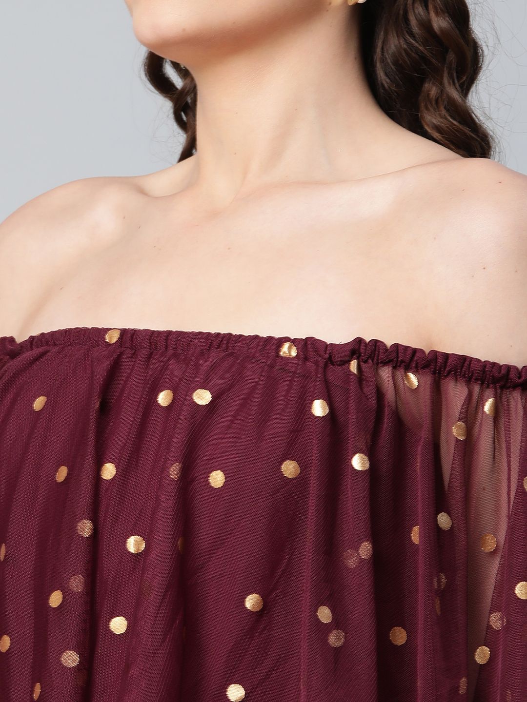 Burgundy & Gold Net Printed Dress